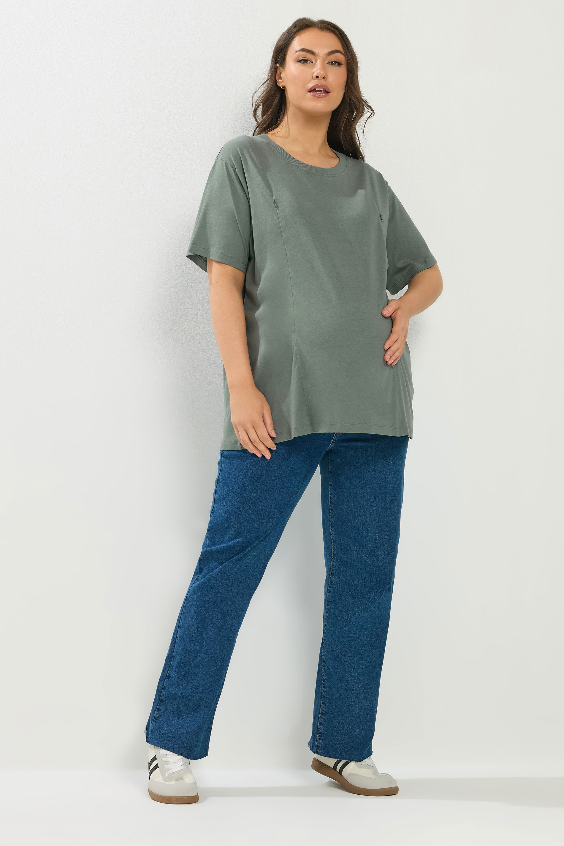 BUMP IT UP MATERNITY Plus Size Sage Green Nursing T-Shirt | Yours Clothing 2