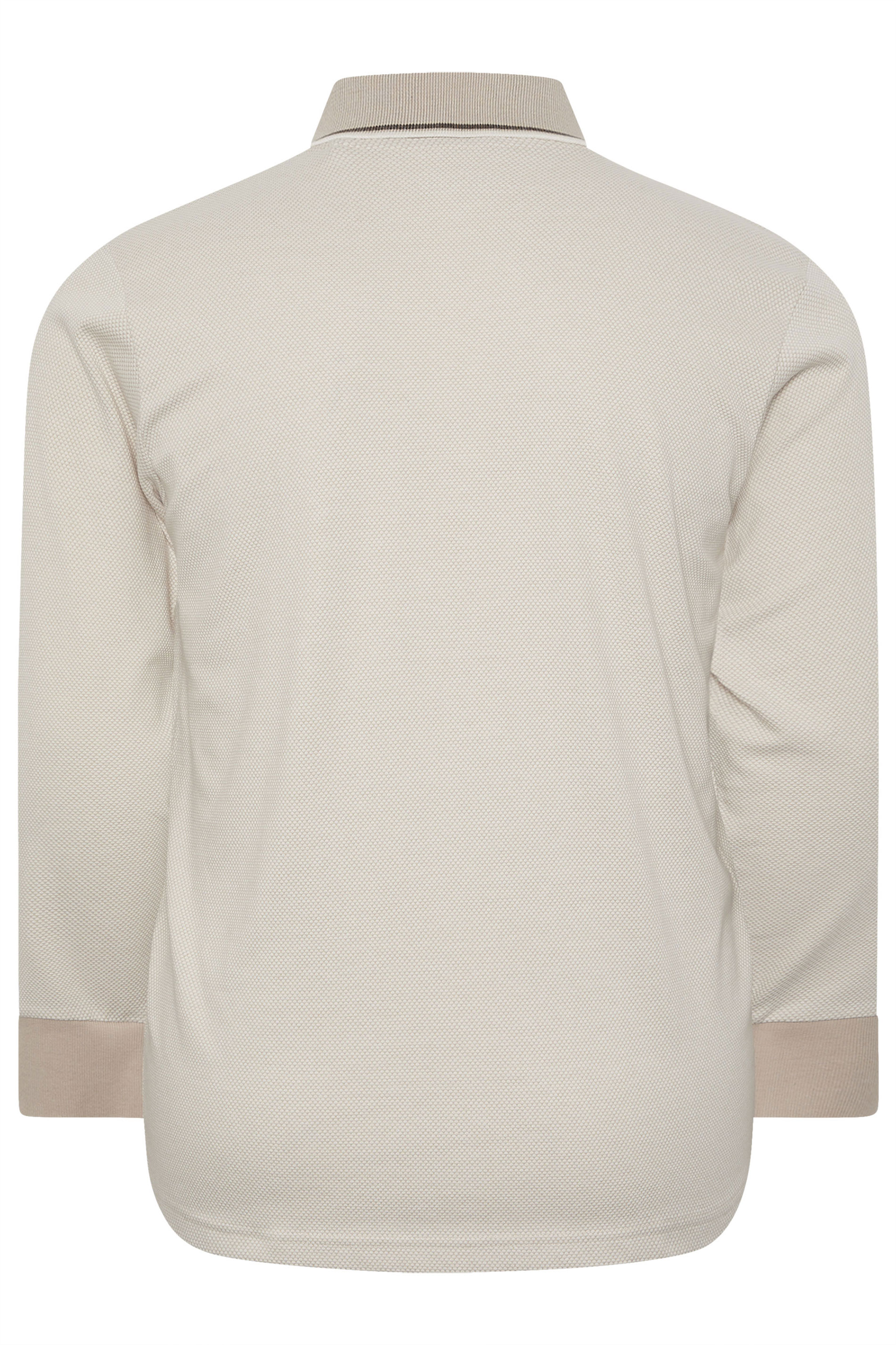 BadRhino Big & Tall Cream Textured Waffle Long Sleeve Polo Shirt | BadRhino 6