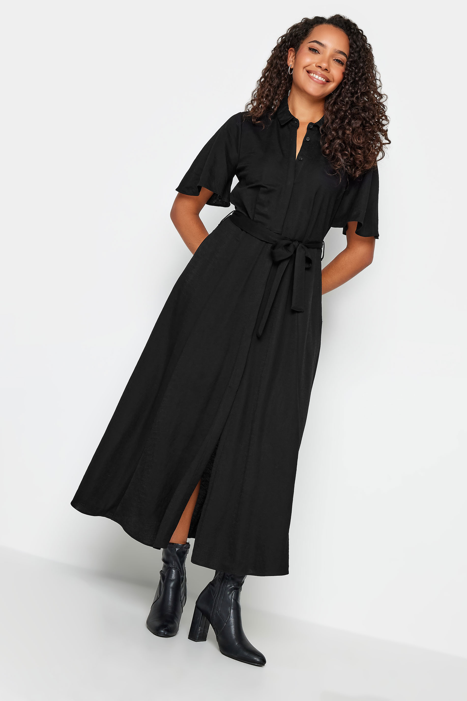 M&Co Black Button Through Collared Midaxi Dress | M&Co 1