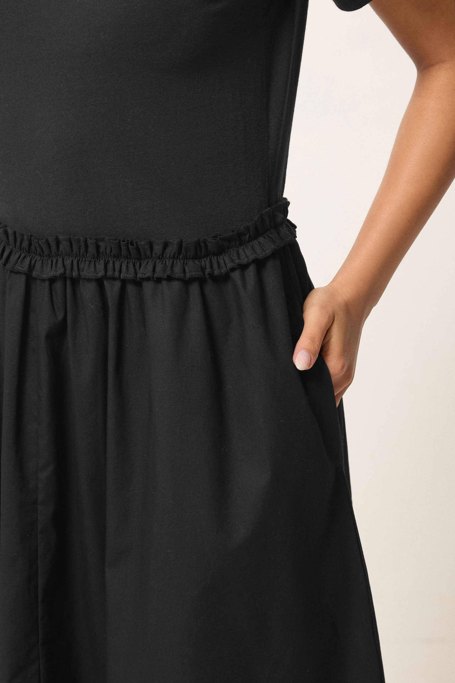 PixieGirl Petite Women's Black Mixed Ruffle Cotton Midi Dress | PixieGirl  5
