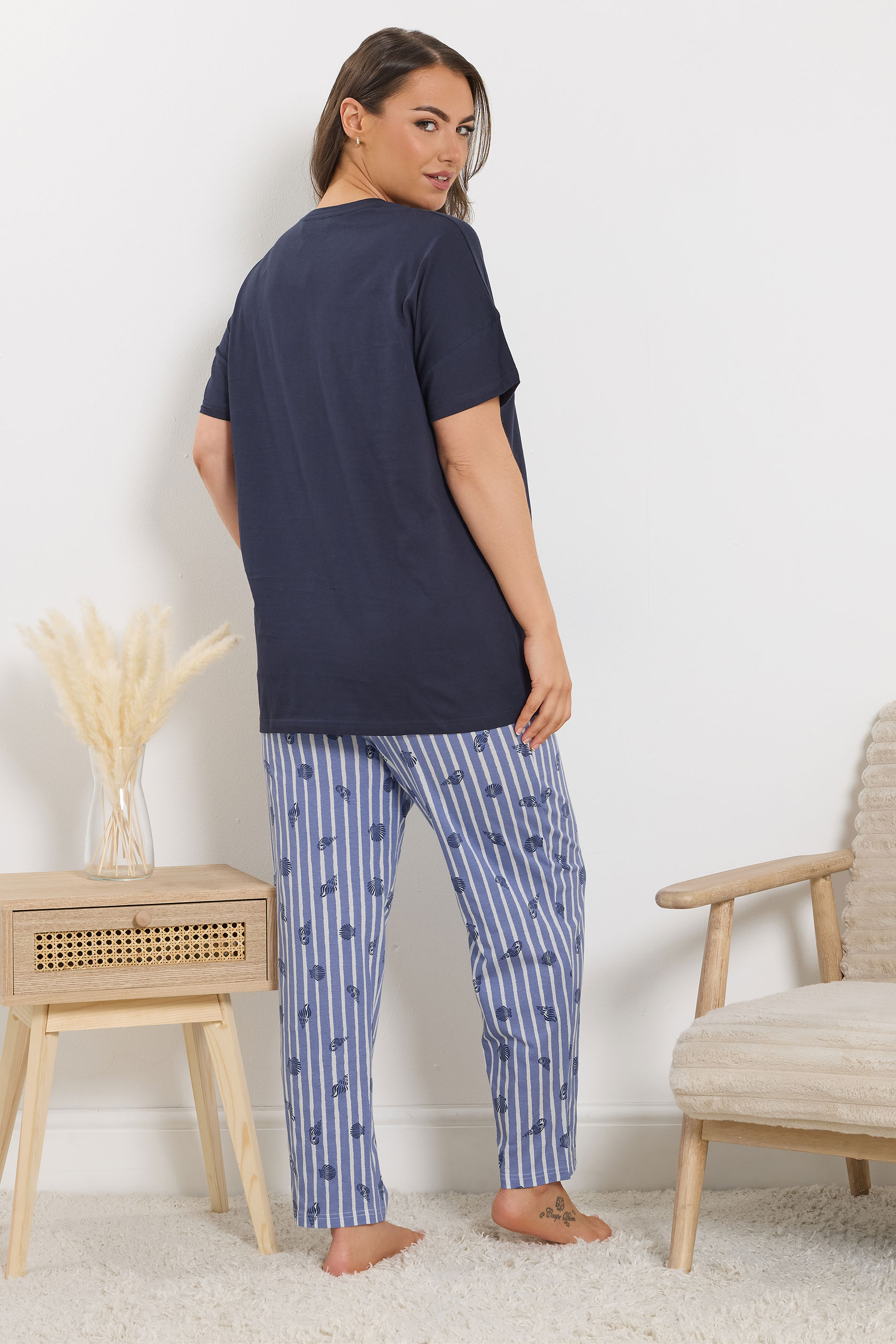 YOURS Plus Size Blue 'Coastal Calm' Stripe Pyjama Set | Yours Clothing 2