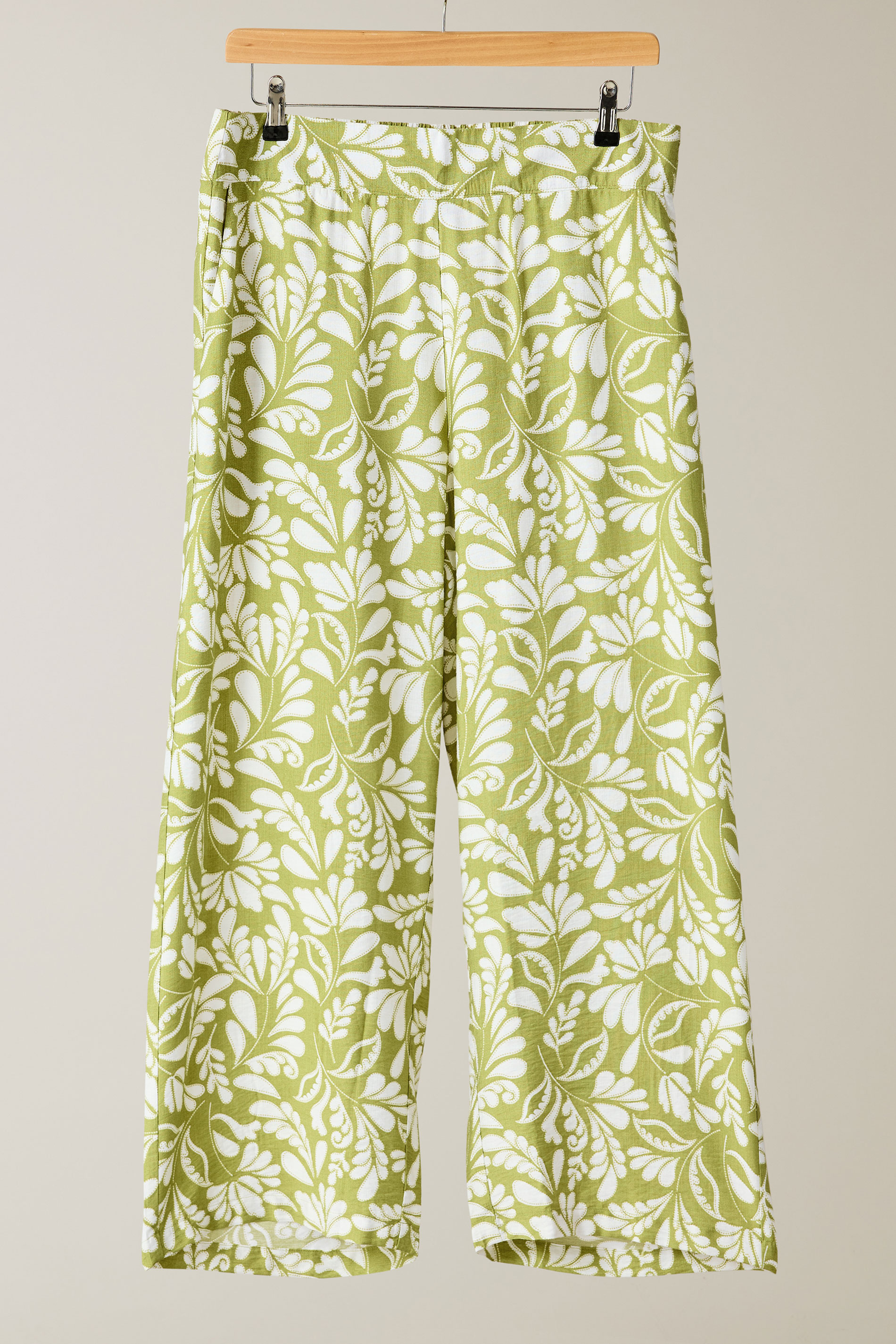 EVANS Plus Size Chartreuse Green Leaf Print Wide Leg Trousers | Evans 7