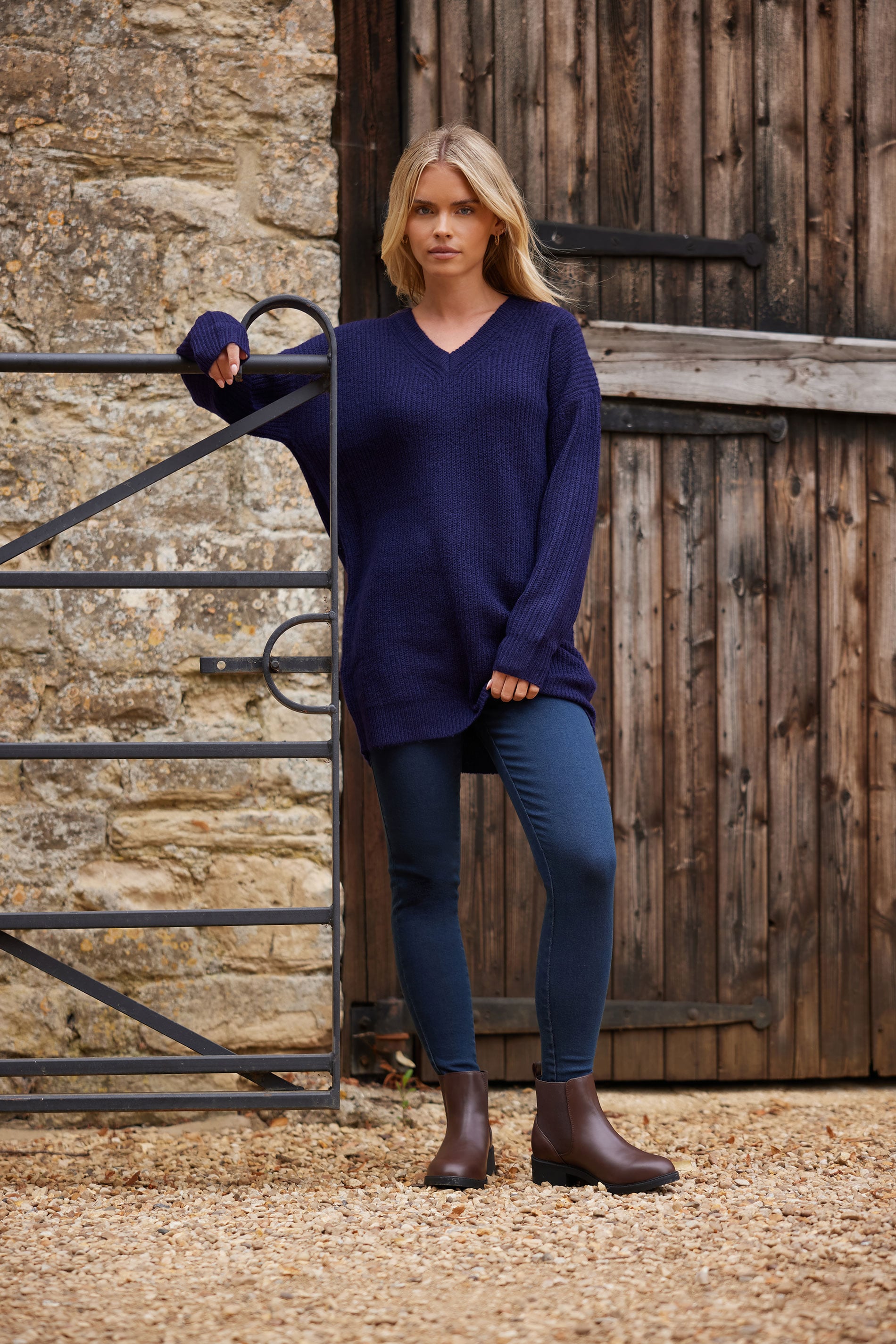 M&Co Petite Navy Blue V-Neck Tunic Jumper | M&Co  3