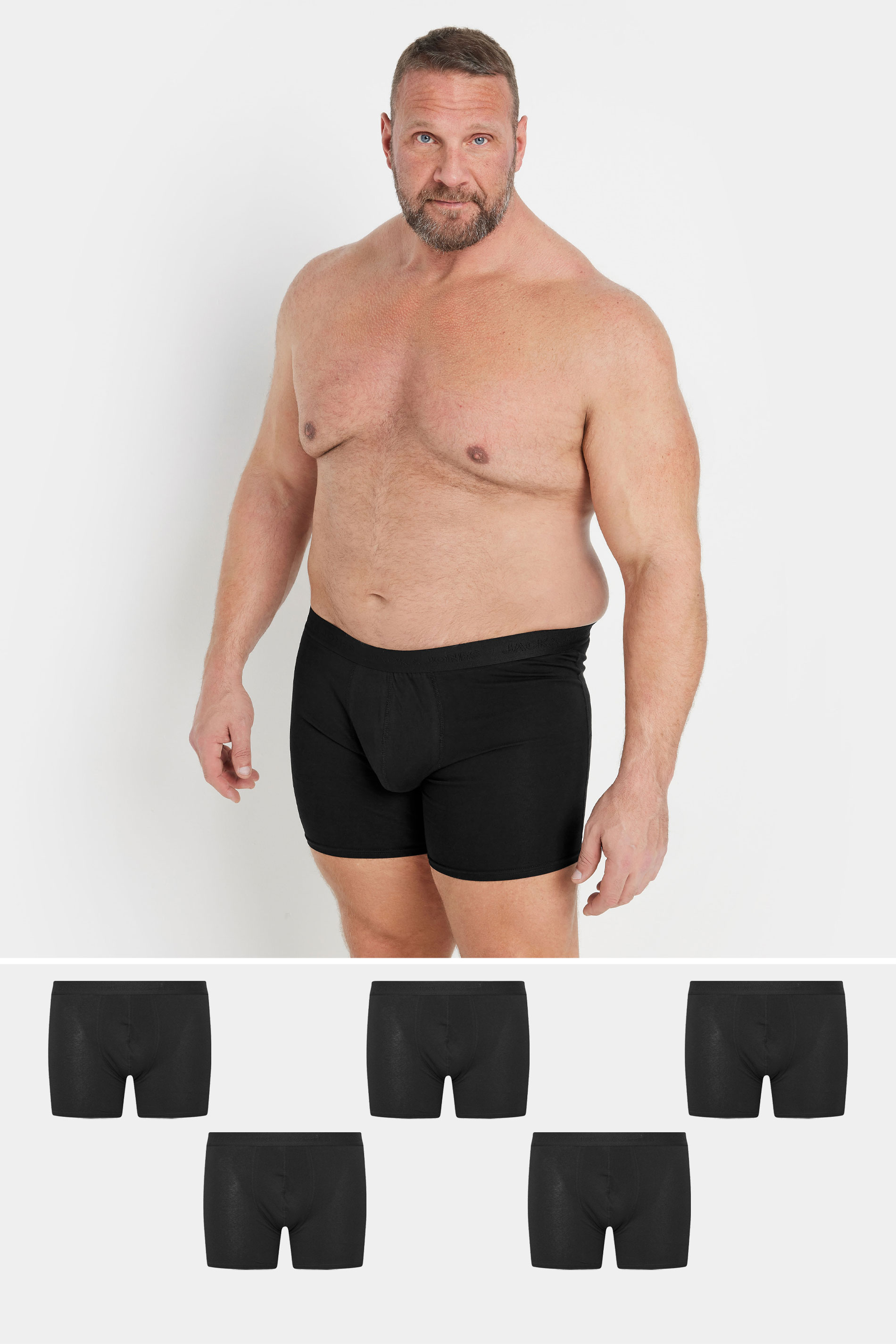 JACK & JONES Big & Tall 5 PACK Tone Black Boxers | BadRhino 3