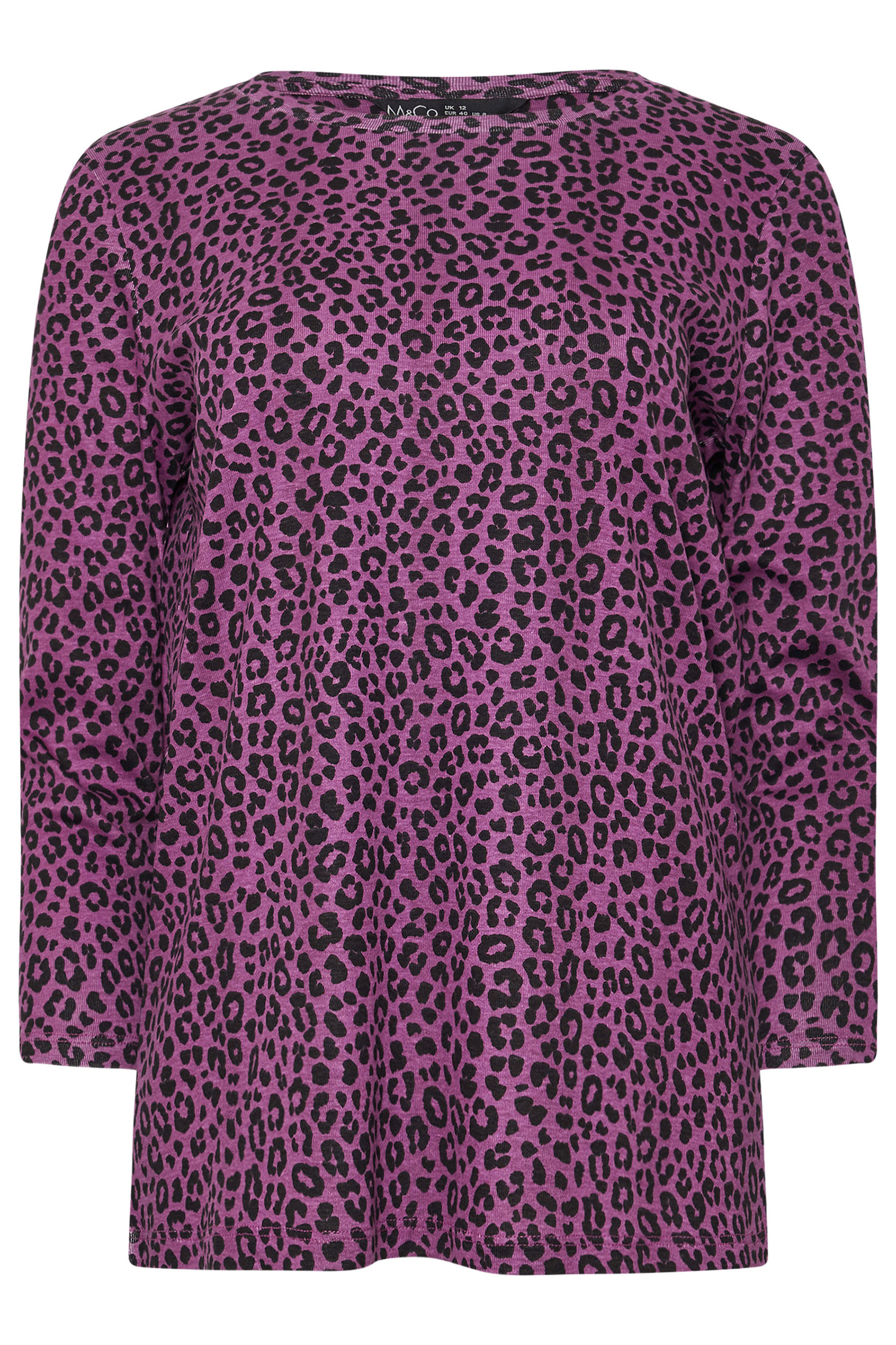 M&Co 2 PACK Berry Purple Leopard Print & Plain Cotton T-Shirts | M&Co 8