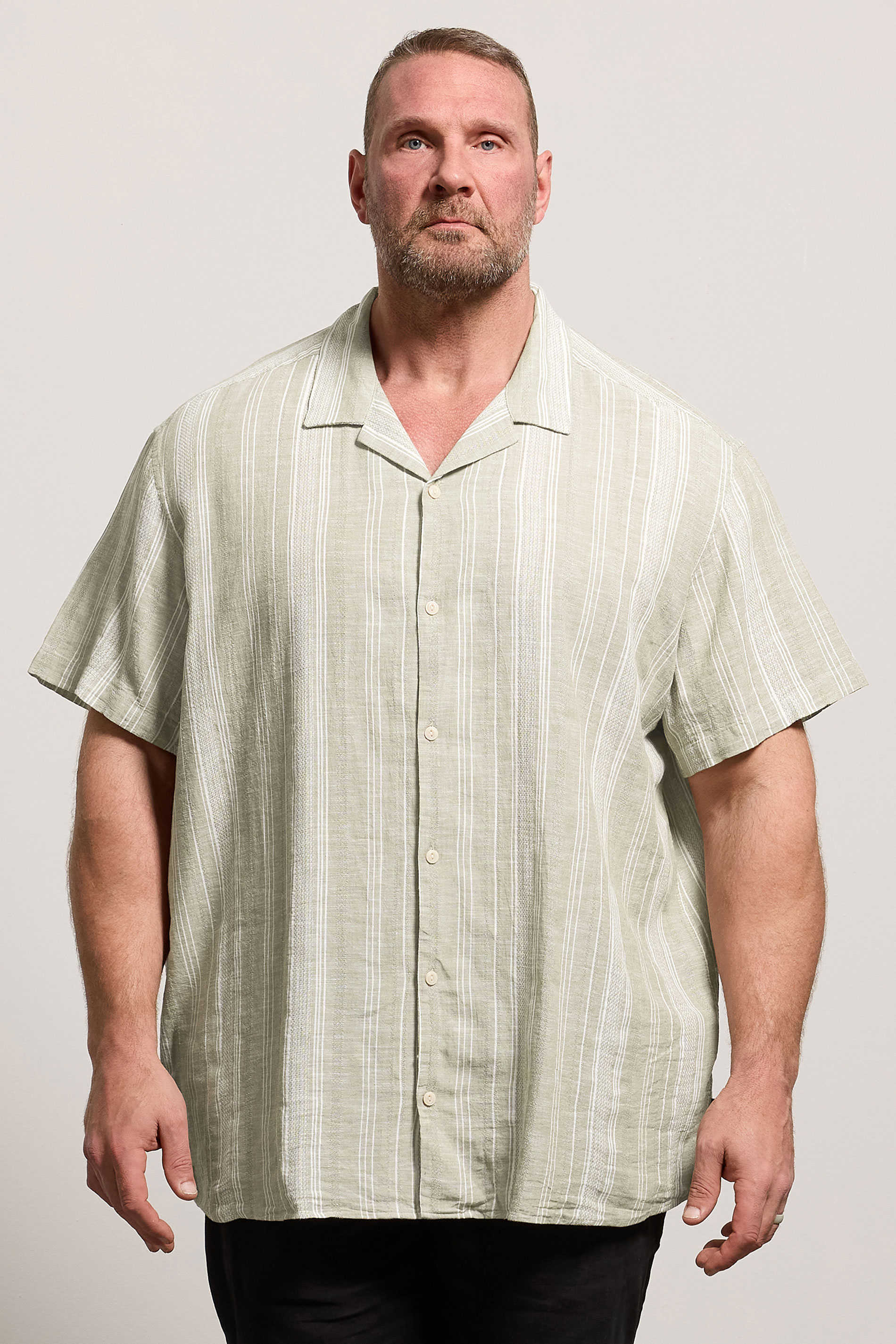 JACK & JONES Big & Tall Green Linen Blend Resort Shirt | BadRhino 3