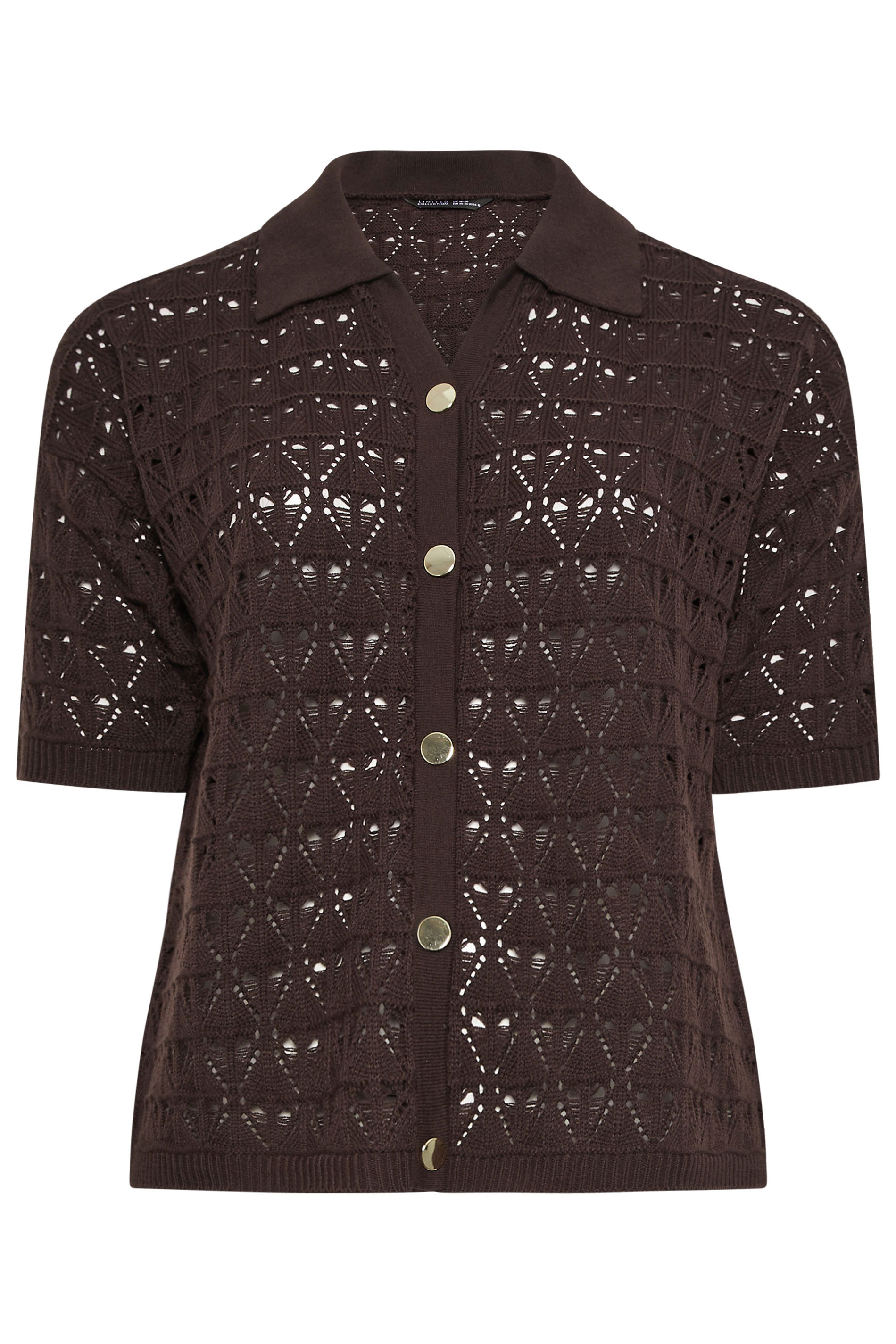 LIMITED COLLECTION Plus Size Chocolate Brown Crochet Shirt | Yours Clothing 6