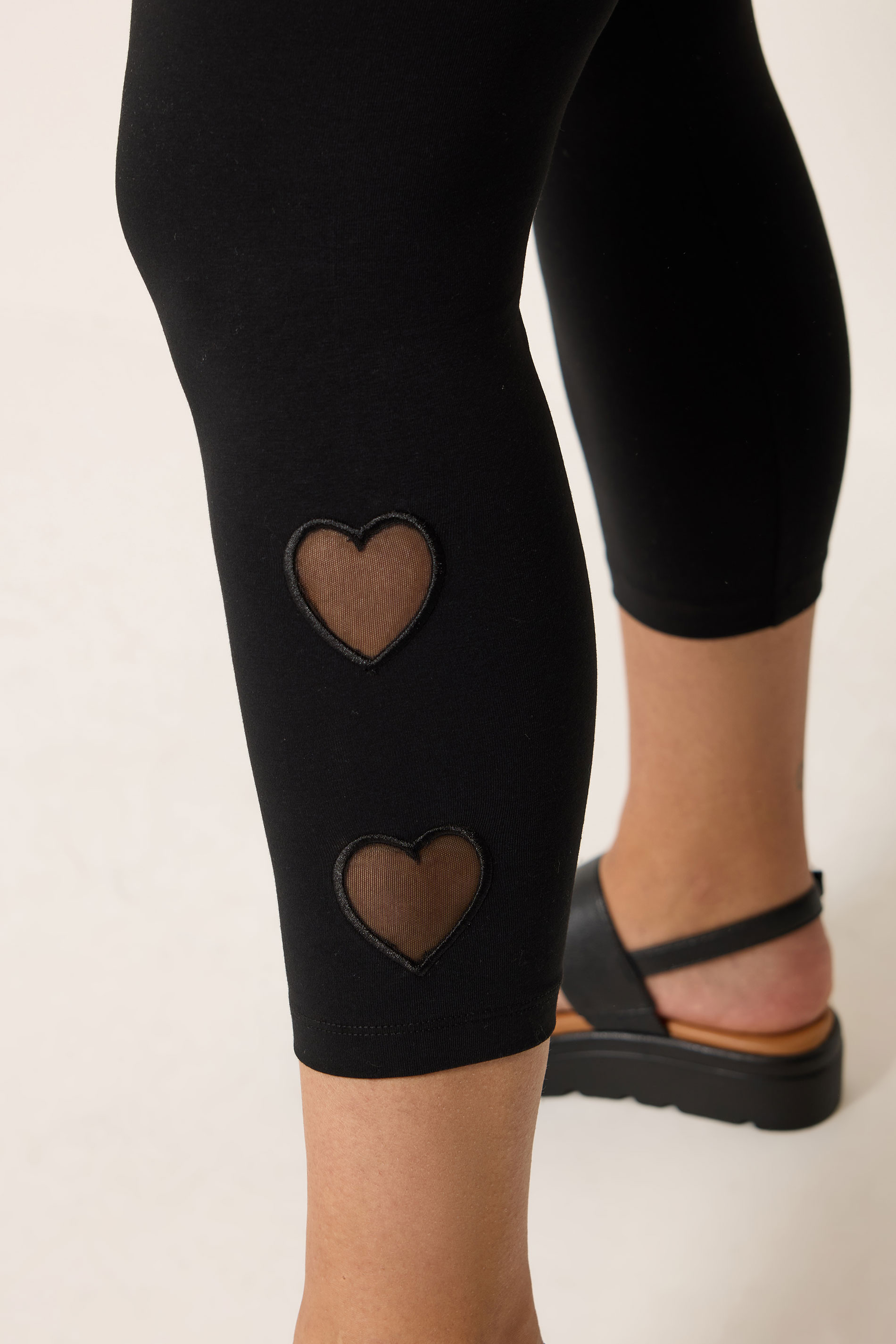 YOURS Plus Size Black Heart Mesh Detail Cropped Leggings | Yours Clothing 4