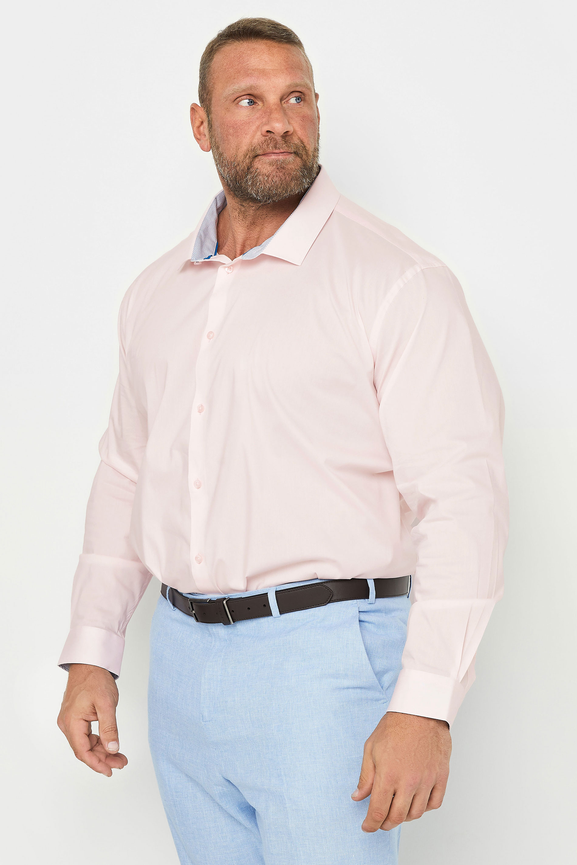 BadRhino Tailoring Big & Tall Pink Premium Stretch Long Sleeve Formal Shirt | BadRhino 3