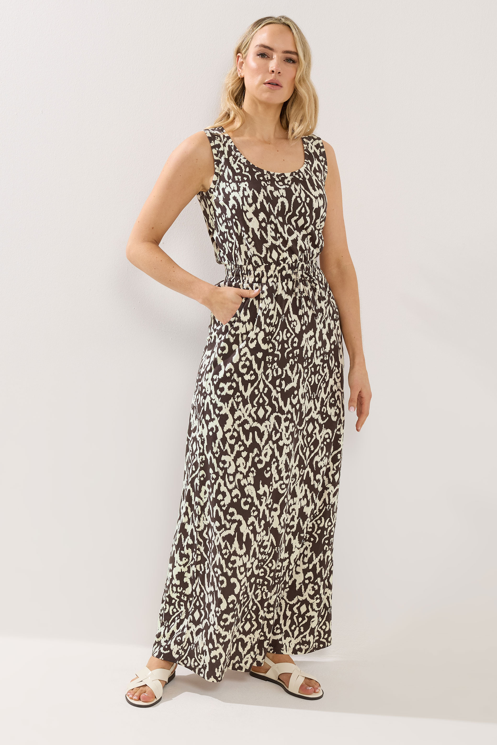 LTS Tall Women's Chocolate Brown Aztec Tie Waist Cotton Maxi Dress | Long Tall Sally 3
