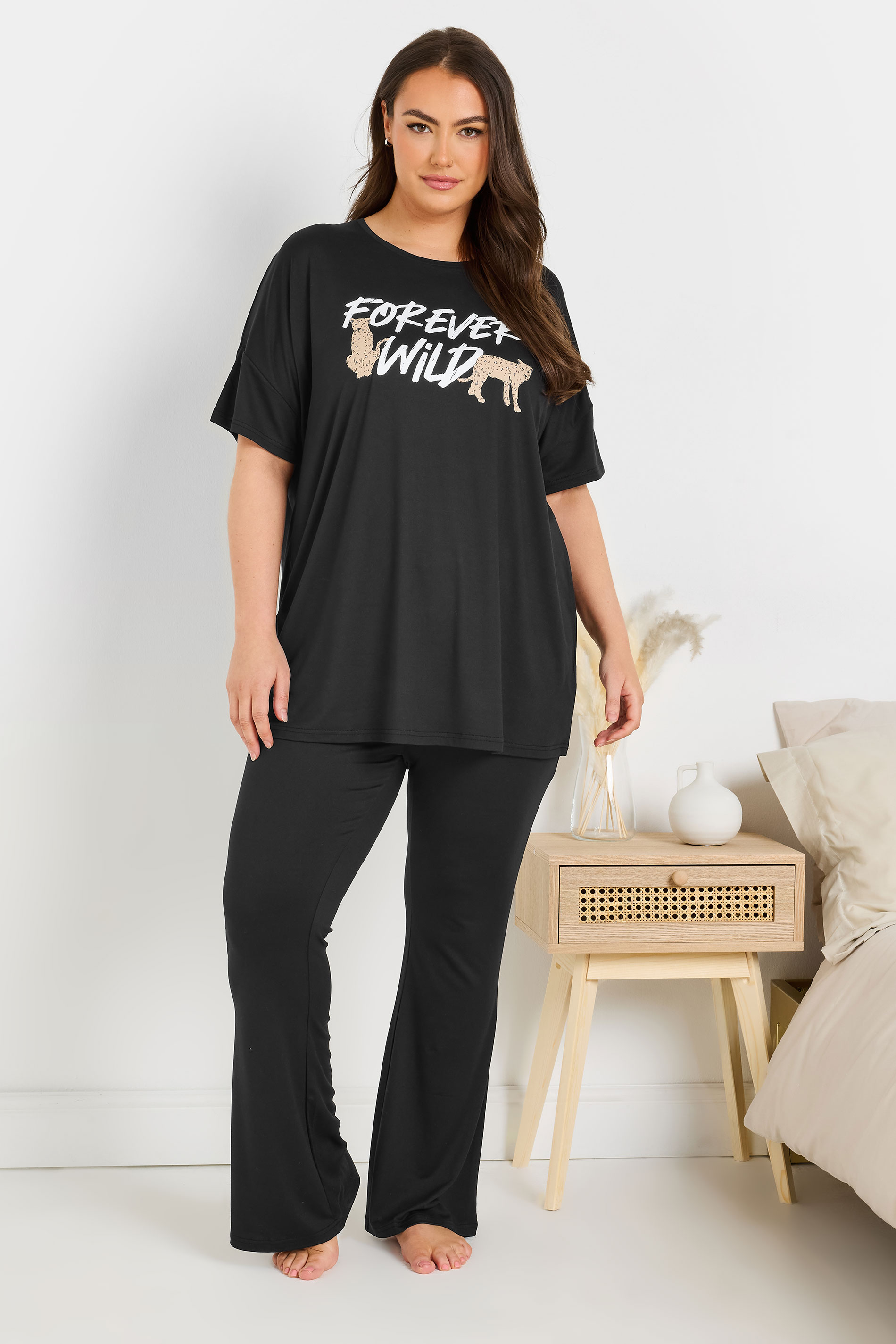 YOURS Plus Size Black Flare Pyjama Bottoms | Yours Clothing 3