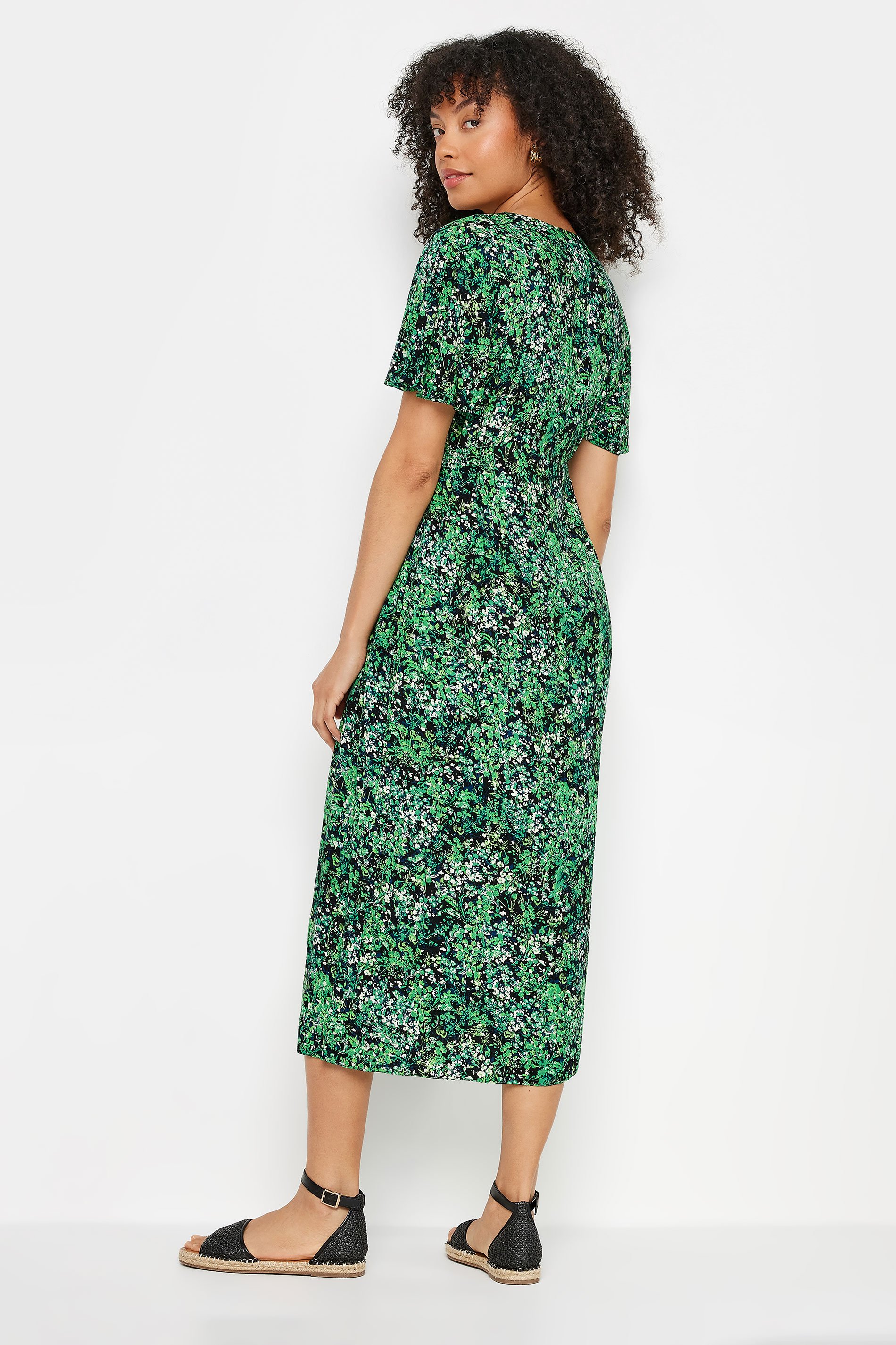 M&Co Green Floral Print Button Through Midi Tea Dress | M&Co 3