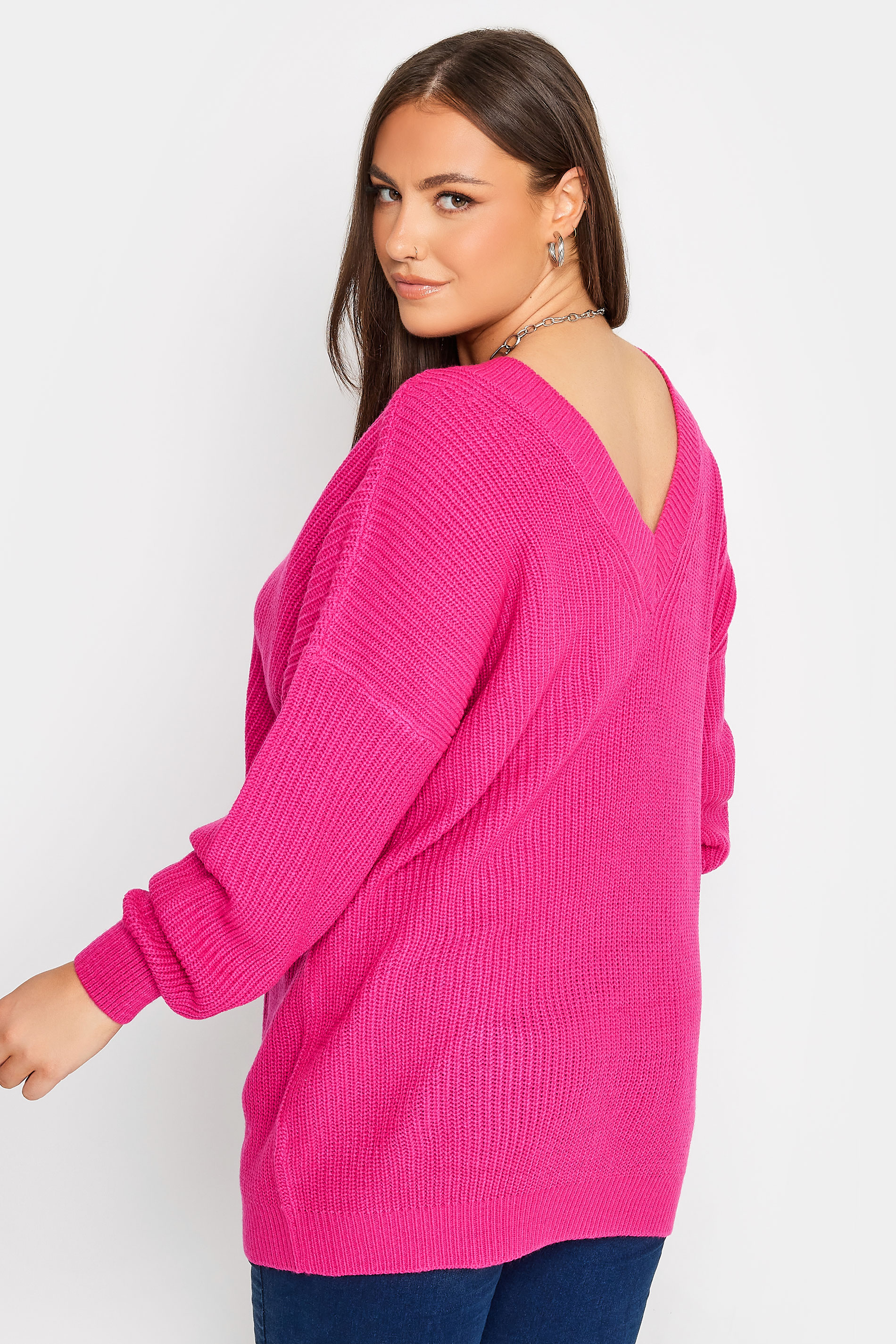 YOURS Plus Size Pink Double V-Neck Jumper | Yours Clothing 3