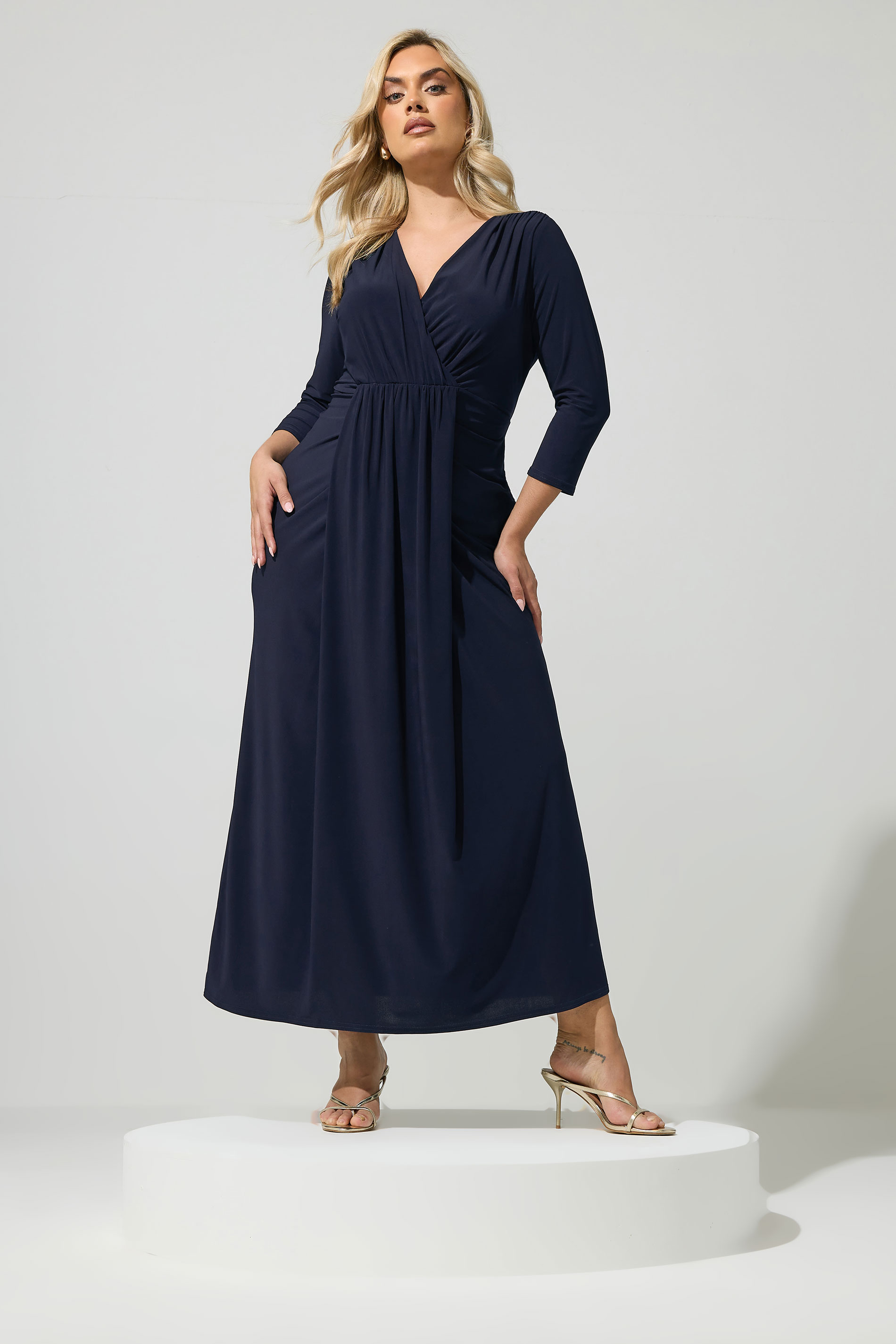 YOURS LONDON Plus Size Navy Blue Maxi Drape Dress | Yours Clothing 3