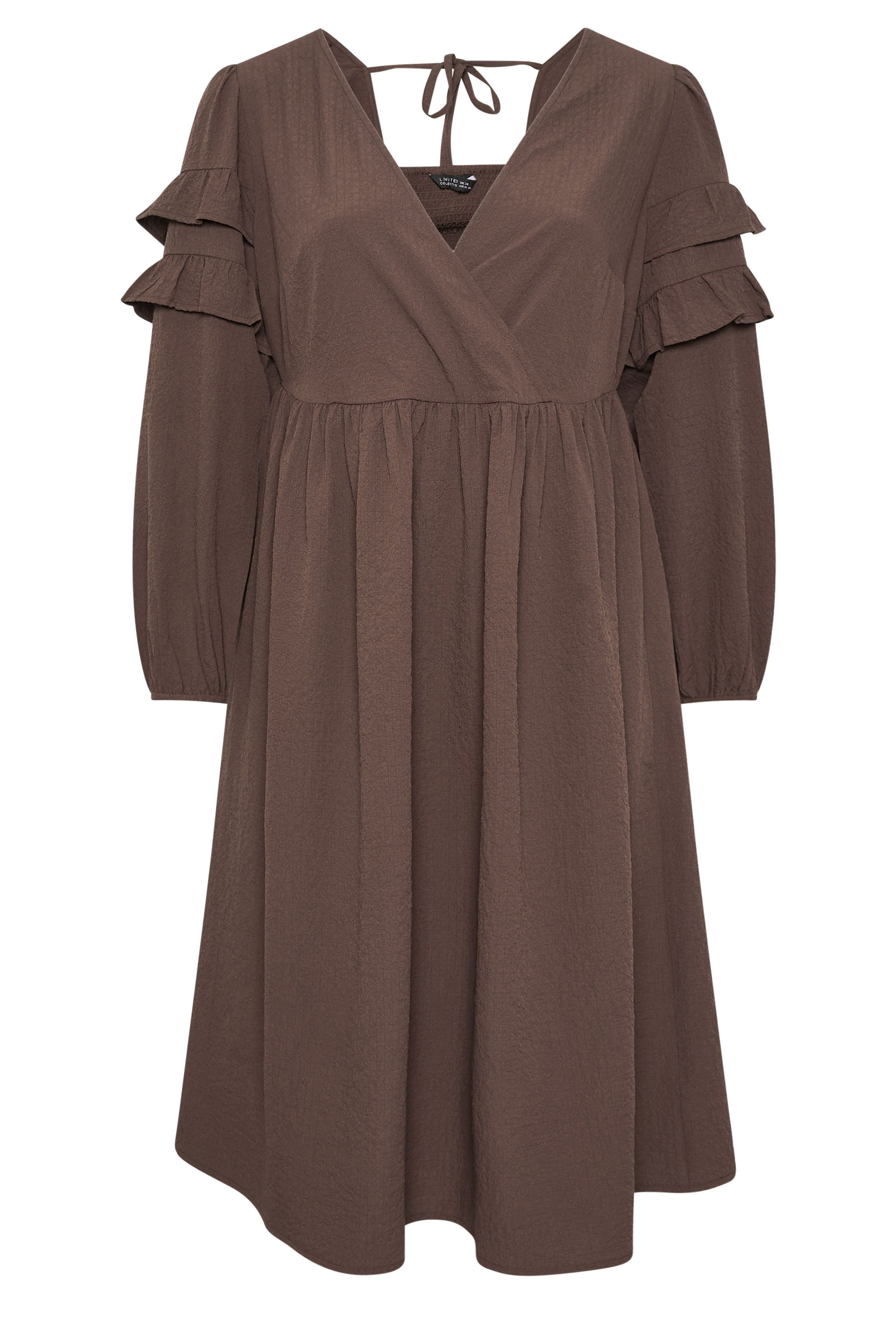 LIMITED COLLECTION Plus Size Brown Textured Ruffle Dress | Yours Clothing 6