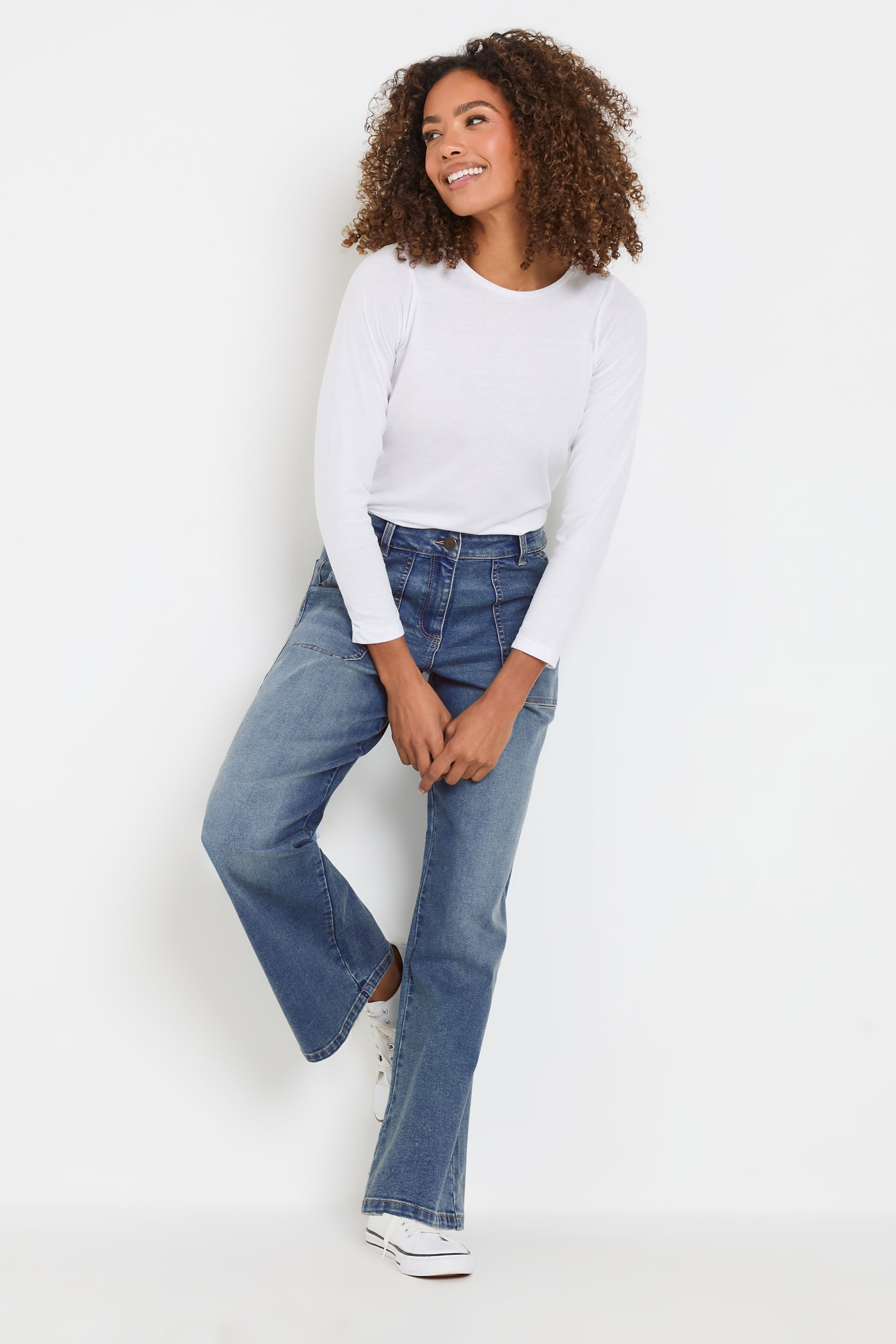 M&Co Blue Mid Wash Carpenter Wide Leg Jeans | M&Co 2