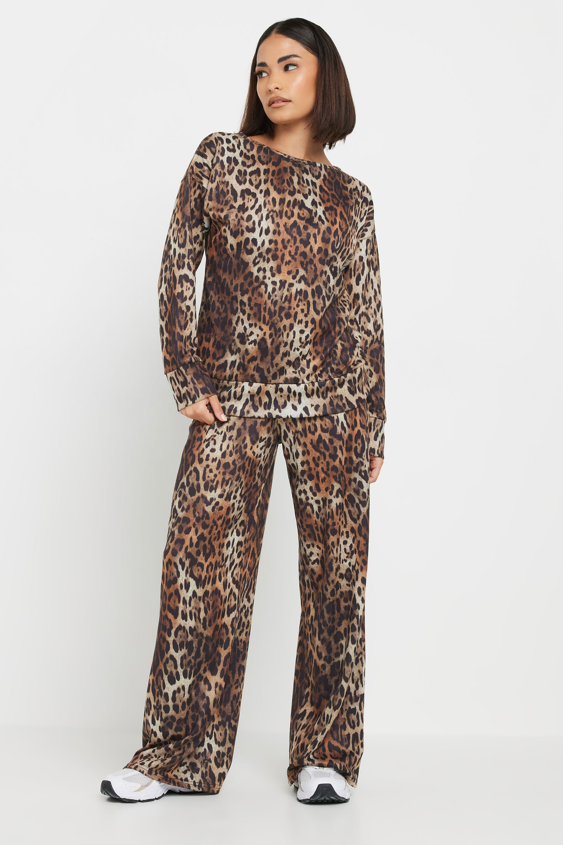 PixieGirl Petite Women's Brown Soft Touch Leopard Print Trousers | PixieGirl 3