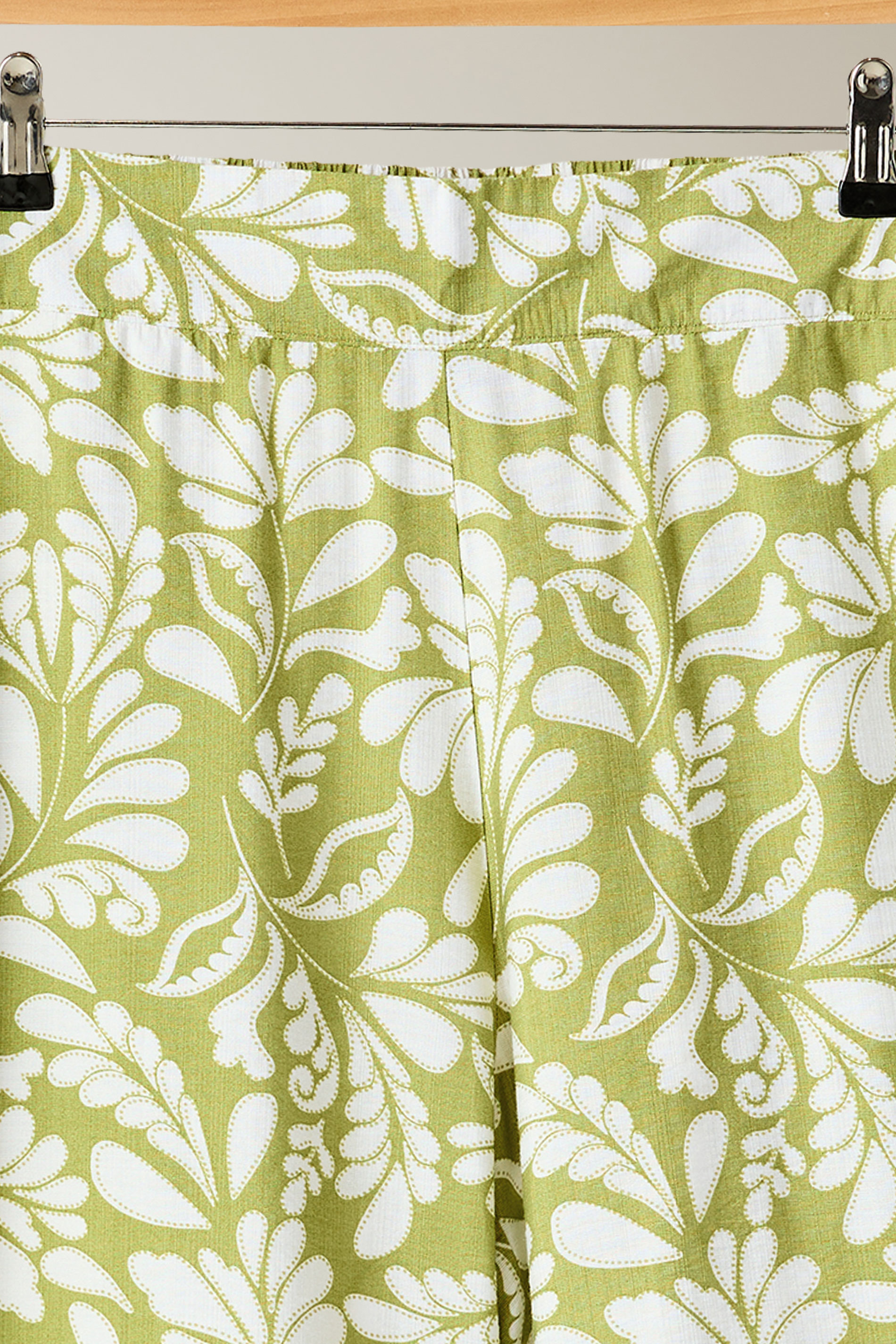 EVANS Plus Size Chartreuse Green Leaf Print Wide Leg Trousers | Evans 8