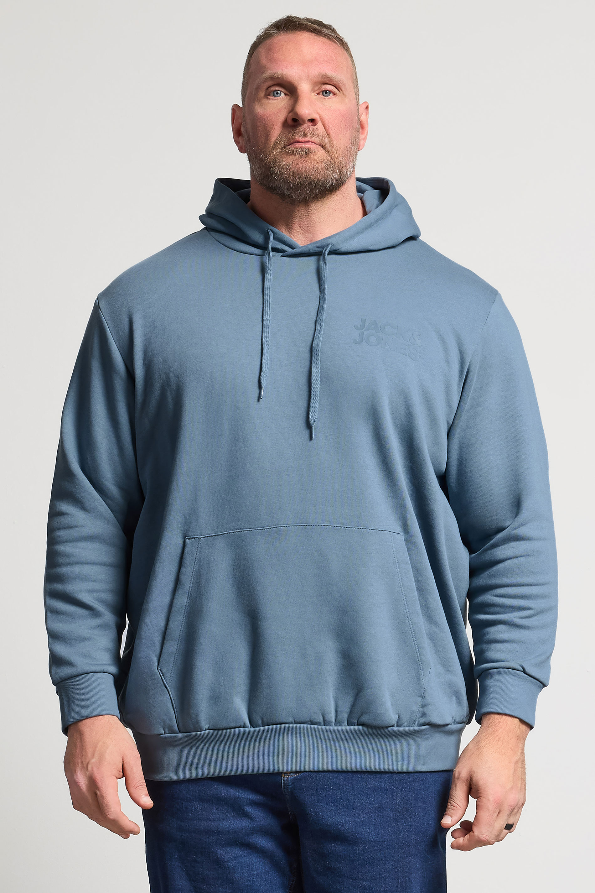 JACK & JONES Big & Tall Blue Mirage Printed Hoodie | BadRhino 3