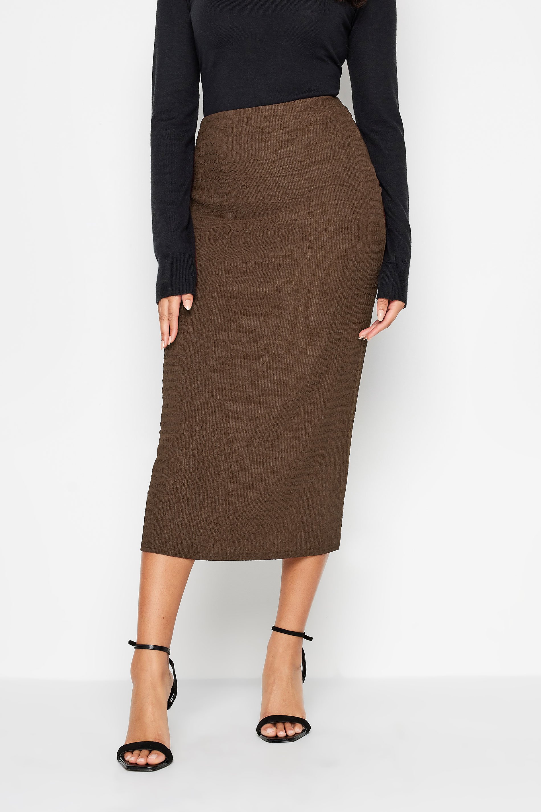M&Co Brown Textured Midi Tube Skirt | M&Co 1