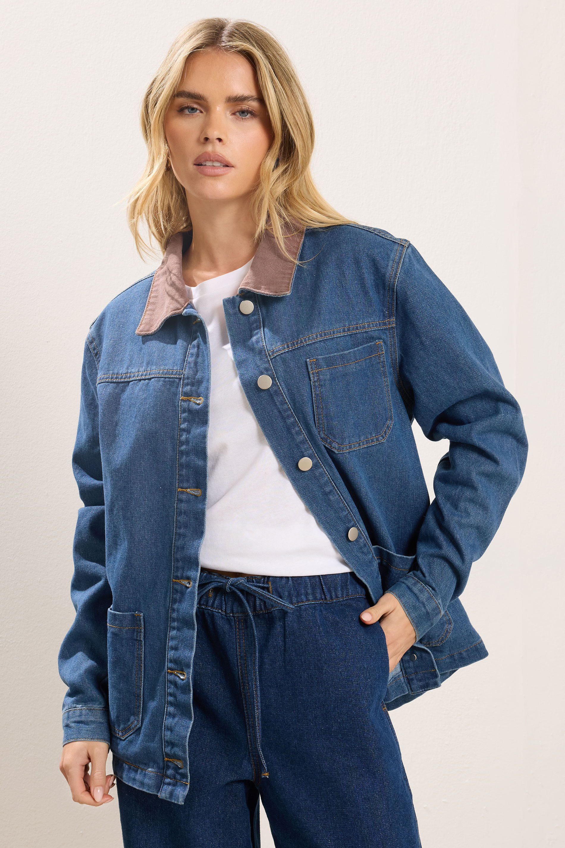 PixieGirl Petite Women's Denim Blue Cord Collar Jacket | PixieGirl 3