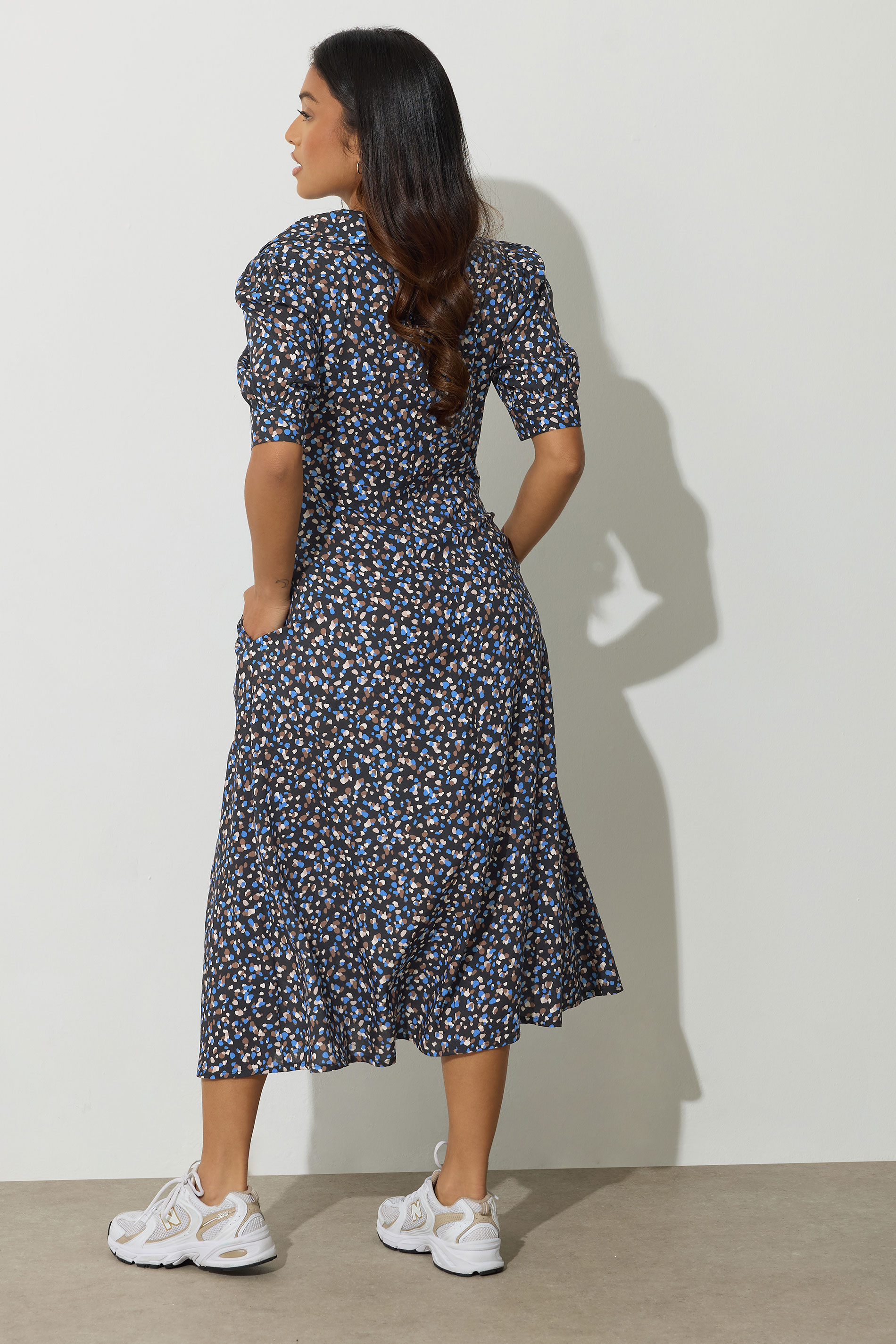 PixieGirl Petite Women's Black Spot Collar Midi Dress | PixieGirl 2