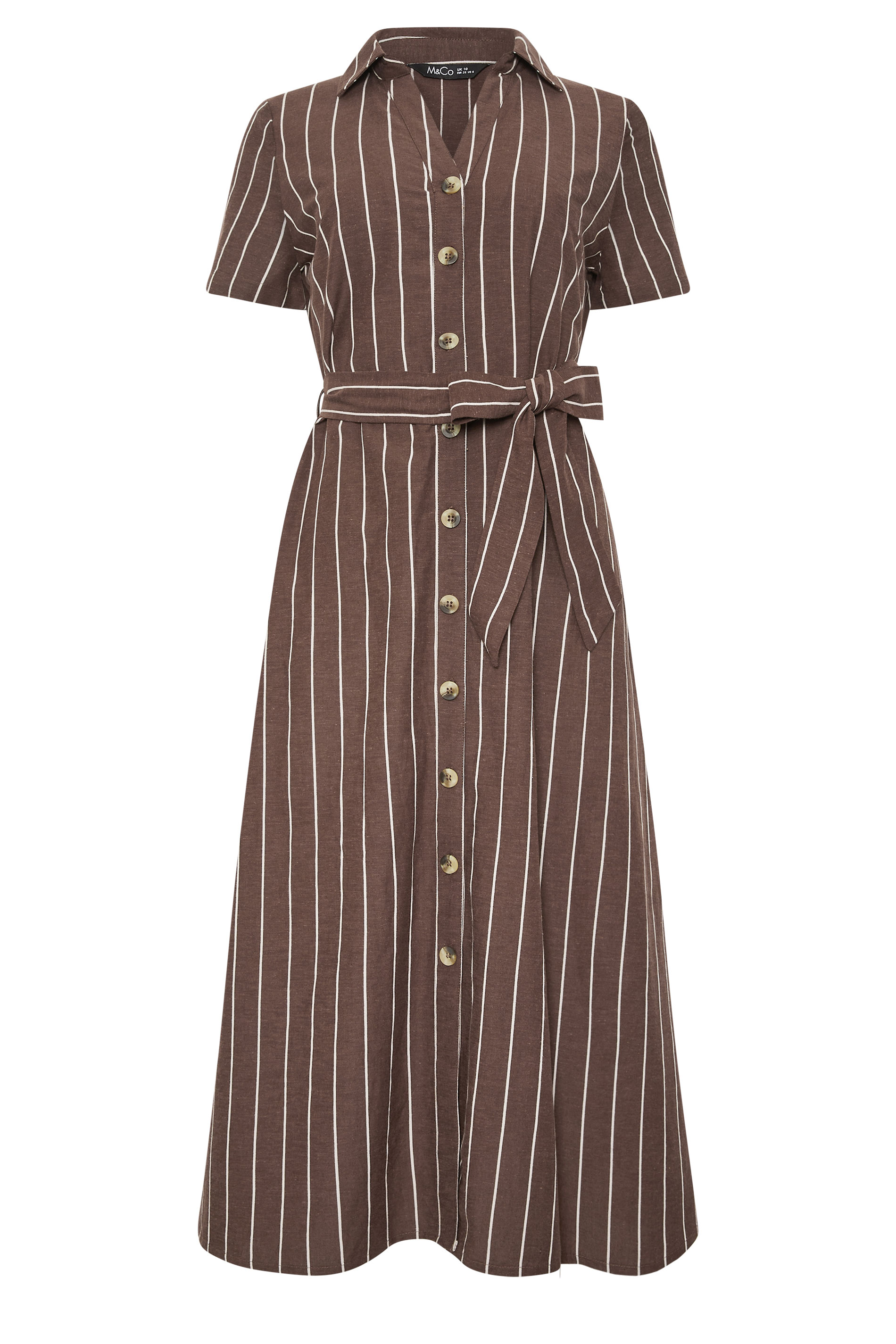 M&Co Chocolate Brown Stripe Midi Shirt Dress | M&Co 6