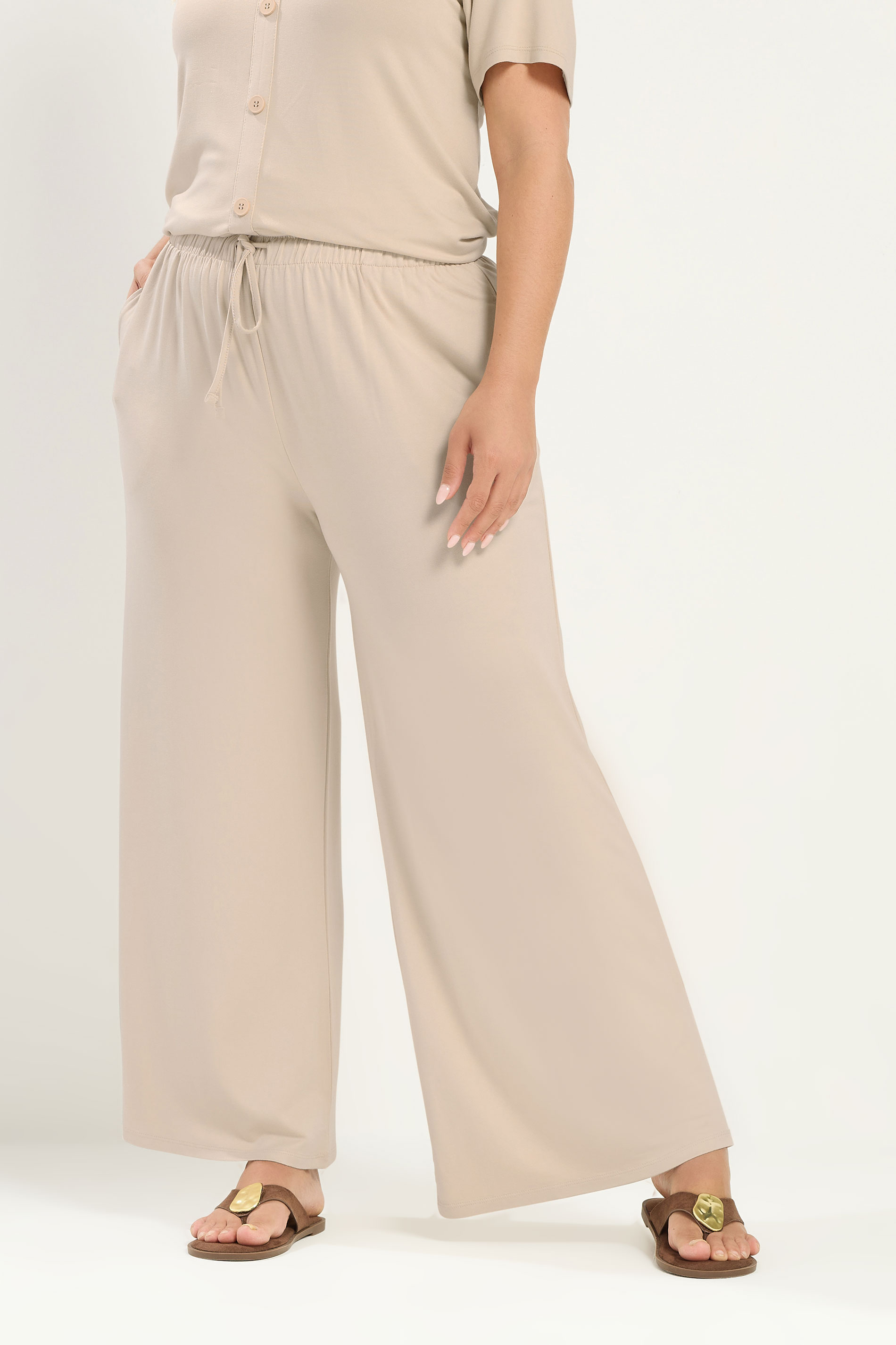 YOURS Plus Size Natural Brown Soft Touch Trousers | Yours Clothing 1