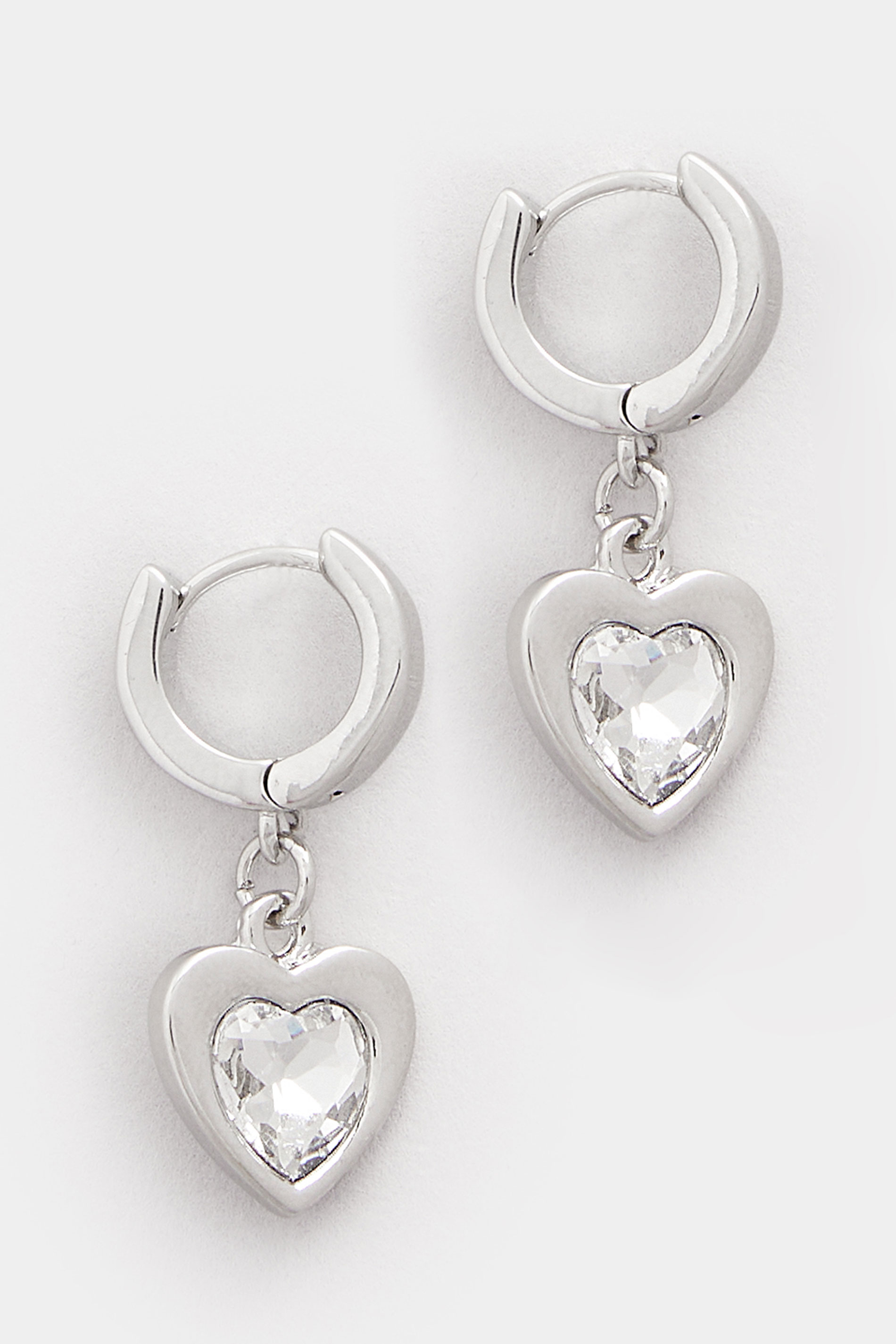Silver Tone Diamante Heart Hoop Earrings | Yours Clothing 3