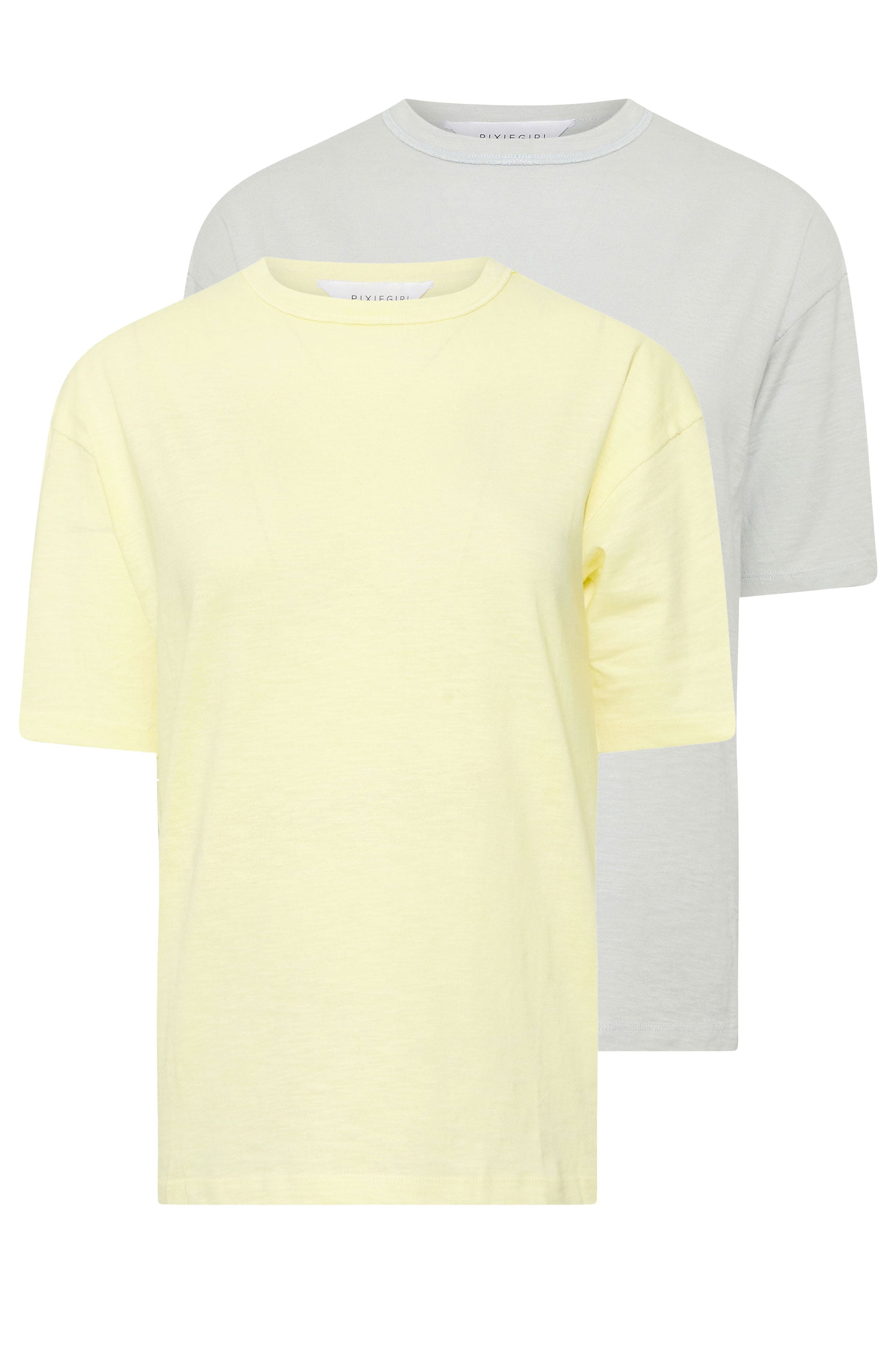 PixieGirl Petite Women's 2 PACK Grey & Yellow Seam Detail Cotton T-Shirt | PixieGirl 7