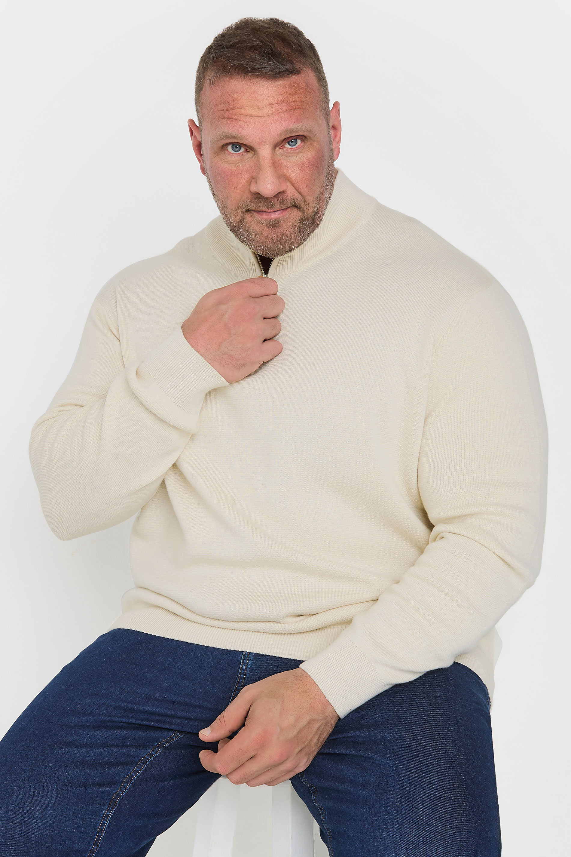 BadRhino Big & Tall Cream Milano Quarter Zip Jumper | BadRhino 3