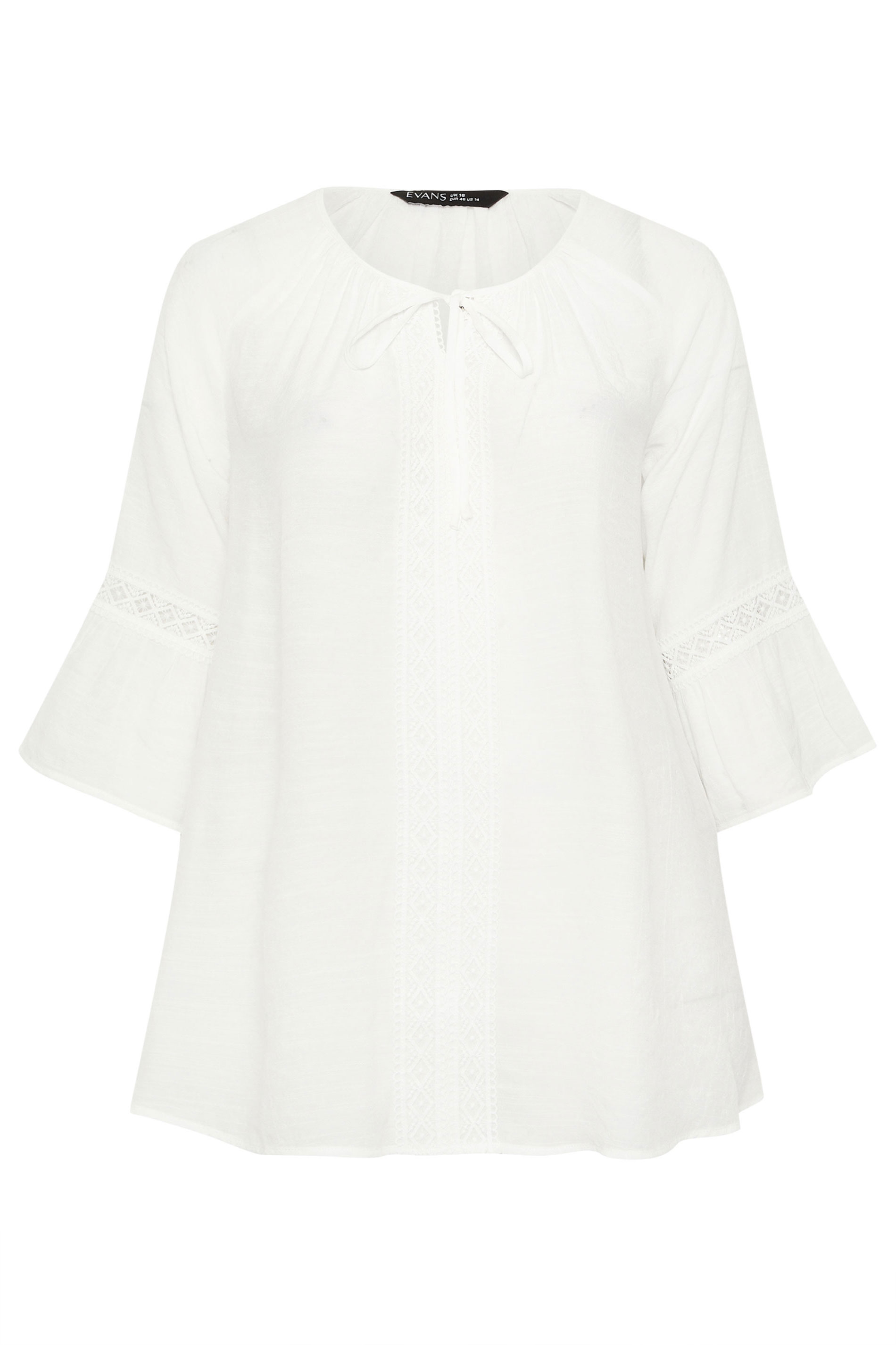 EVANS Plus Size White Crochet Detail Tie Neck Blouse | Evans  7