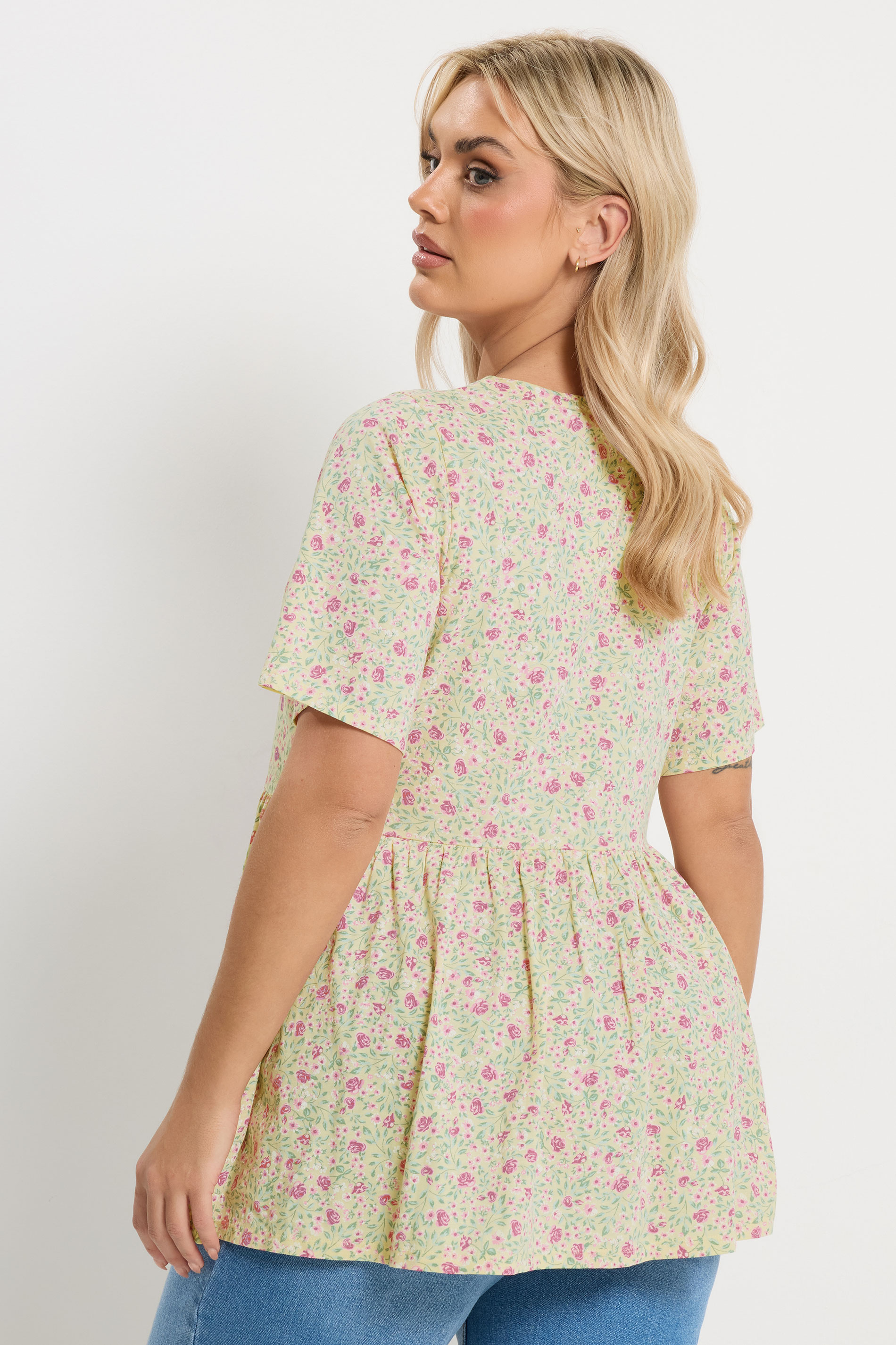 YOURS Plus Size Ivory White Floral Bow Front Peplum Top | Yours Clothing 4