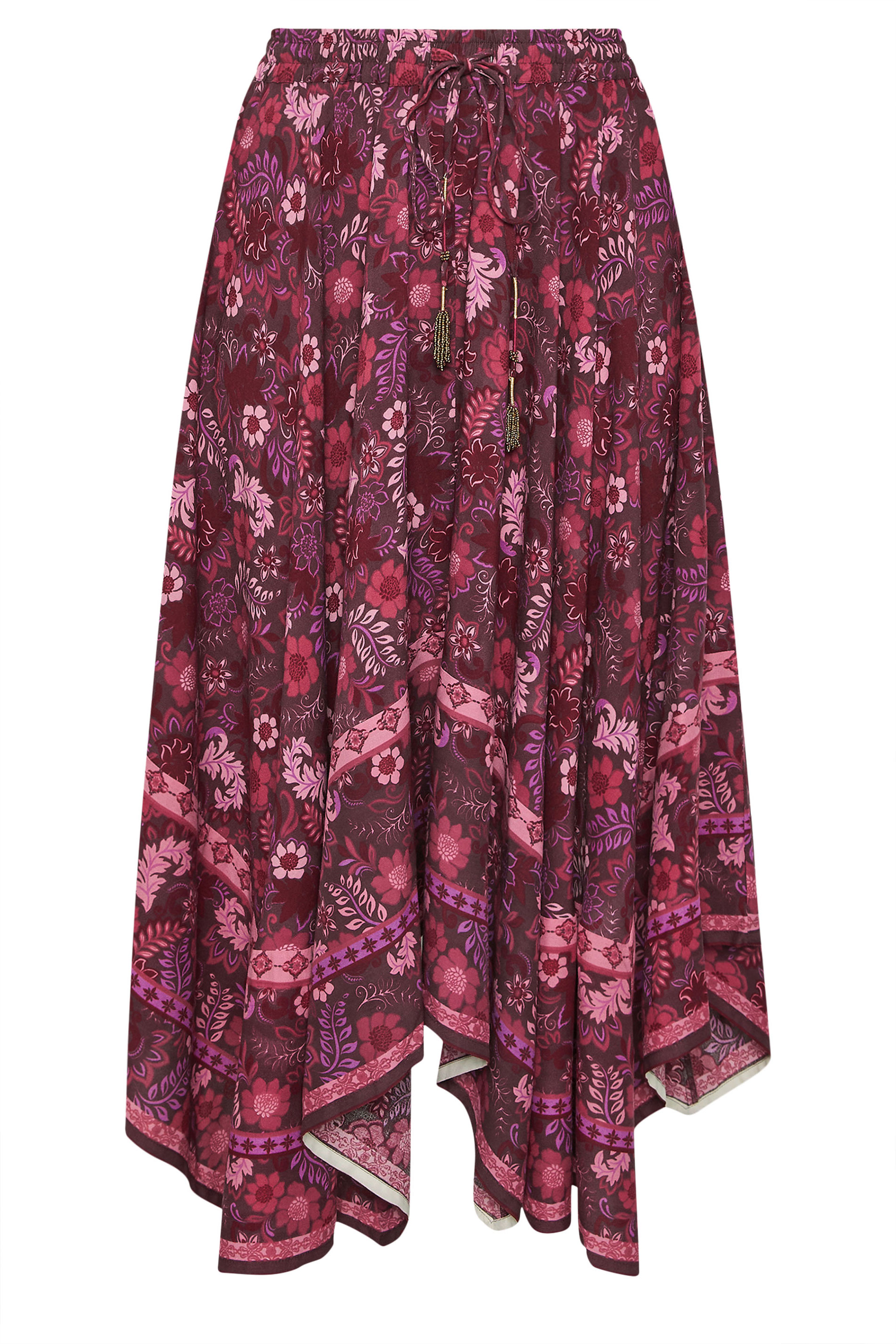 YOURS Plus Size Red Floral Print Hanky Hem Skirt | Yours Clothing 6
