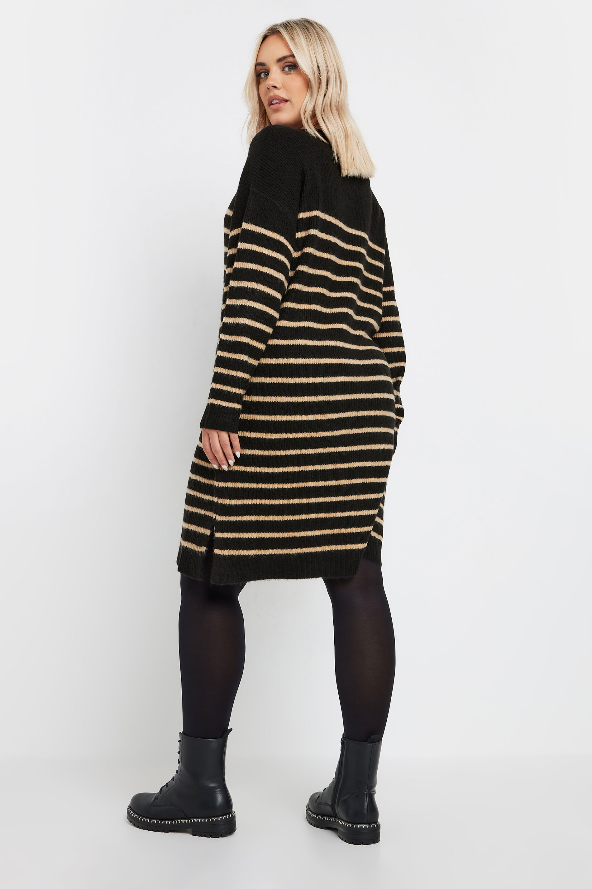 YOURS Plus Size Black Striped Knitted Jumper Dress | Yours Clothing 2