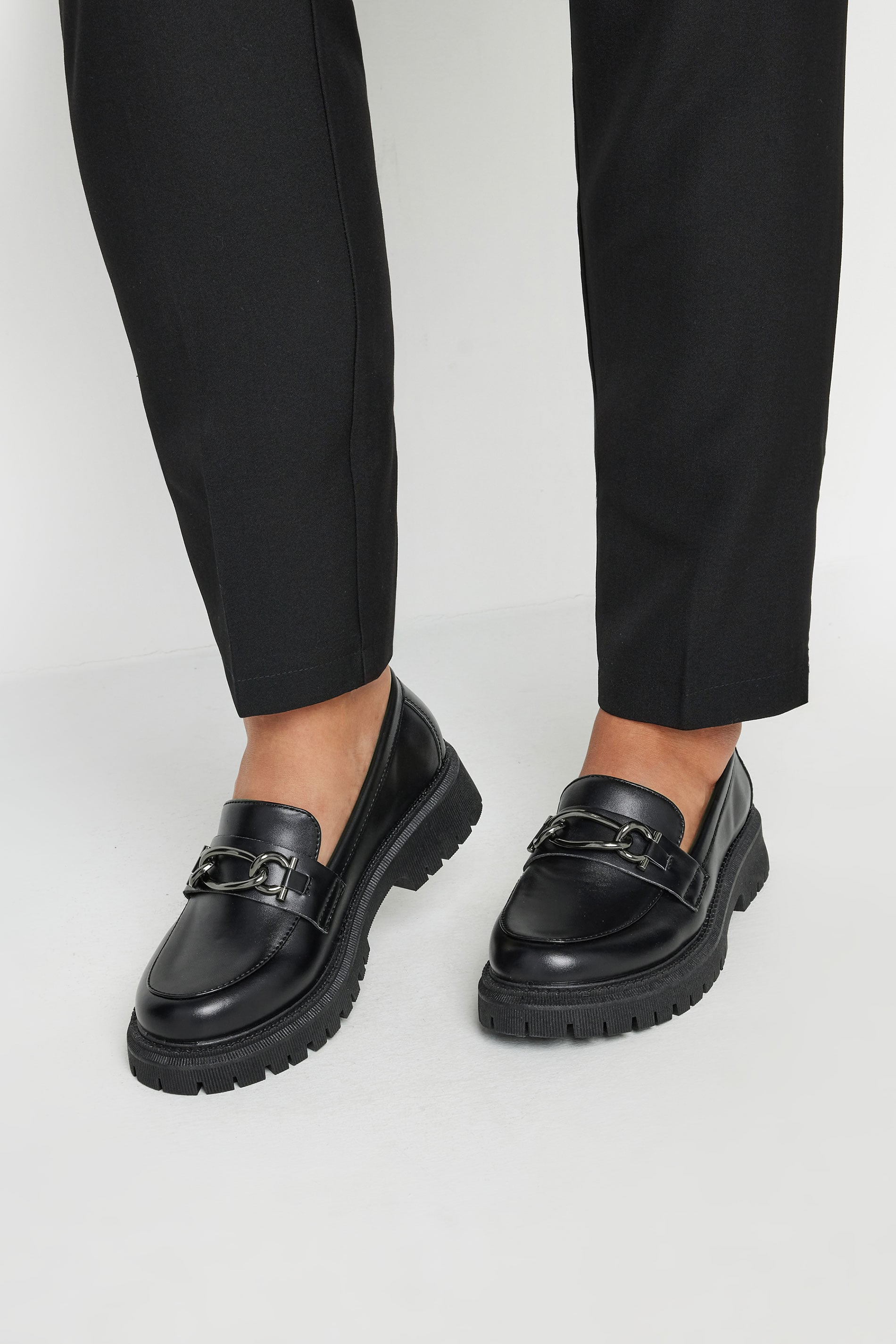 Women's Black Yours Chain Detail Chunky Loafers In Wide E Fit & Extra Wide Eee Fit Size 10Eee