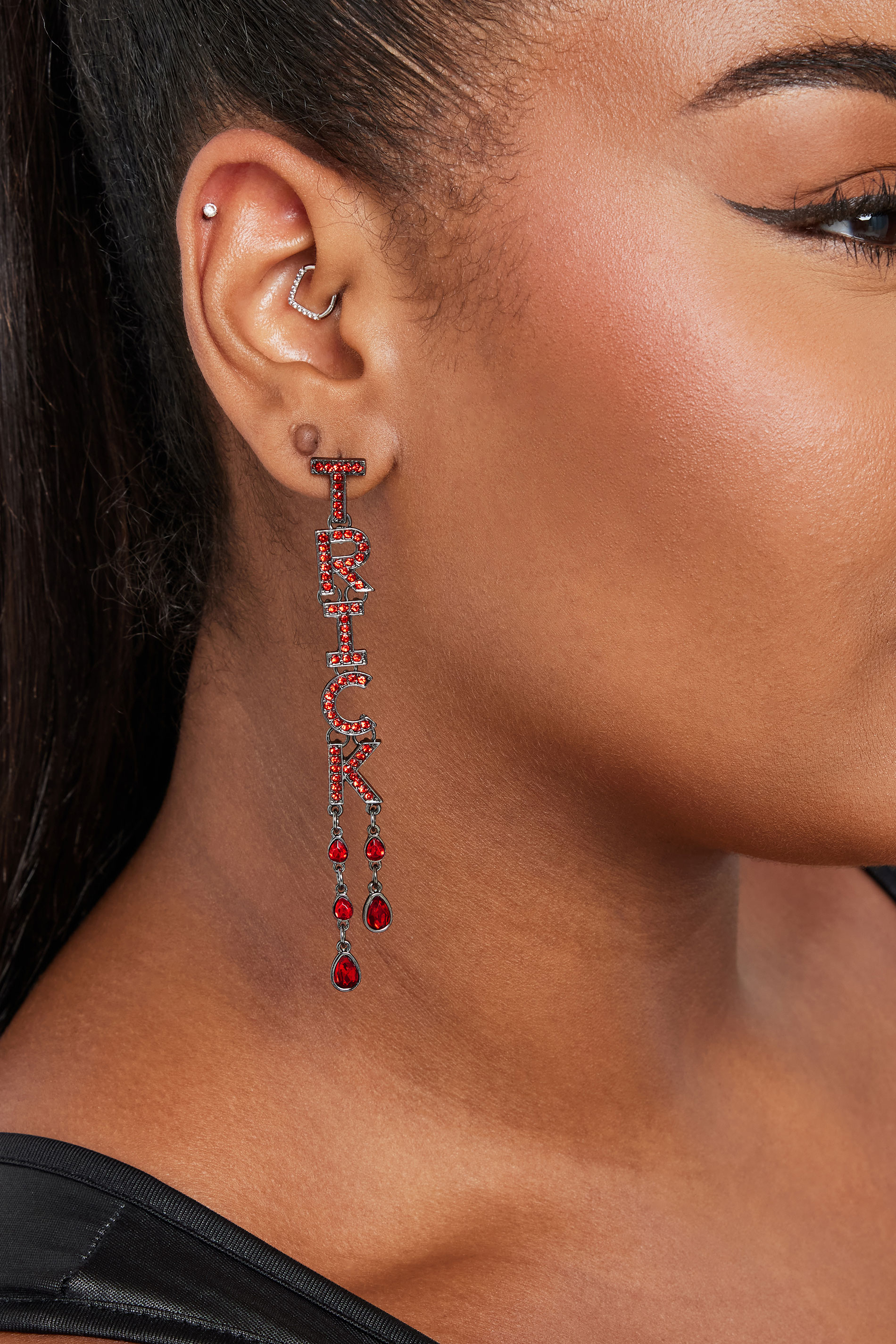 Silver Tone Red Diamante Halloween Drop Earrings | Yours Clothing 4