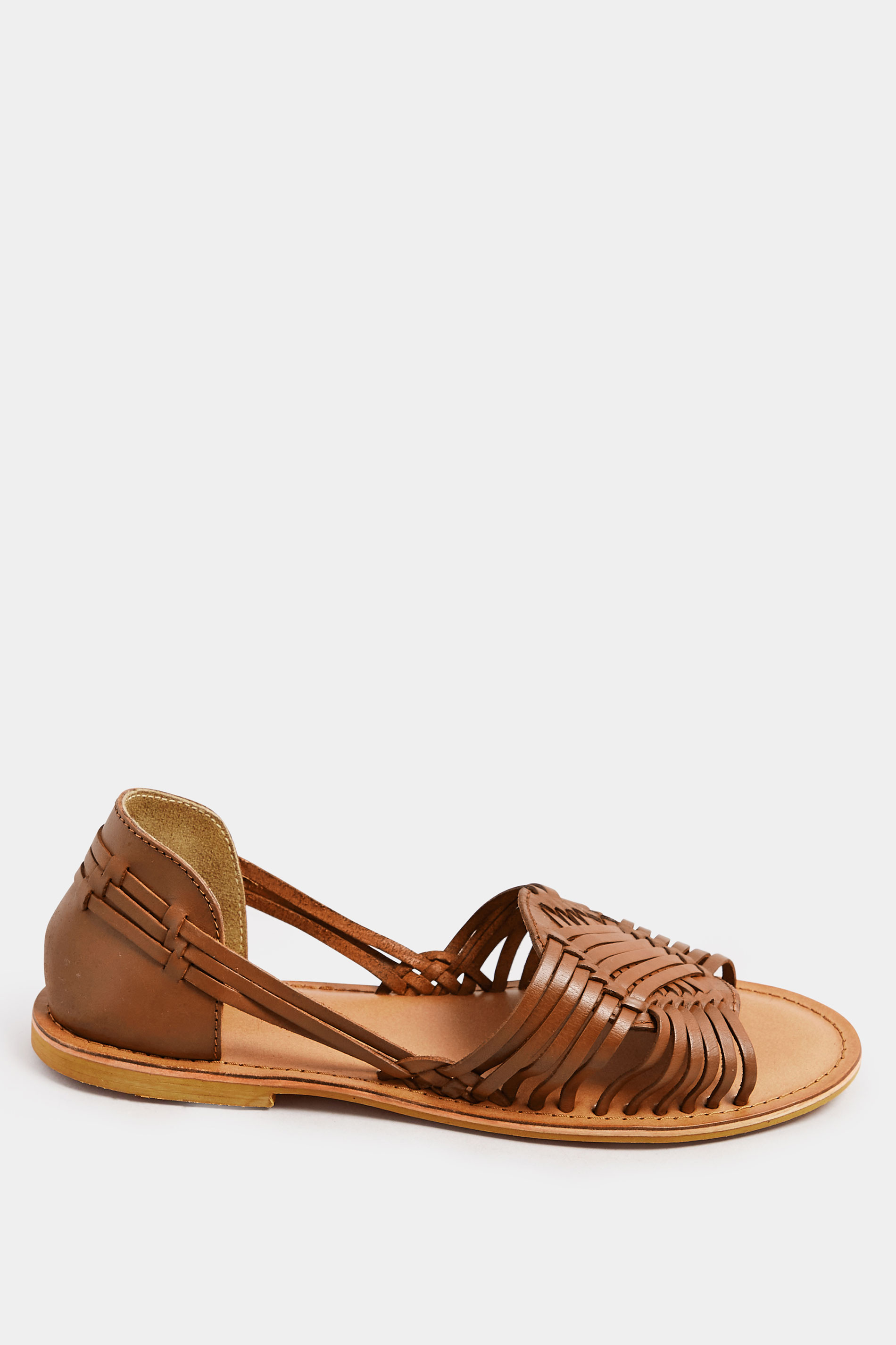 Brown Leather Woven Flat Sandals In Wide E Fit & Extra Wide EEE Fit | Yours Clothing 2