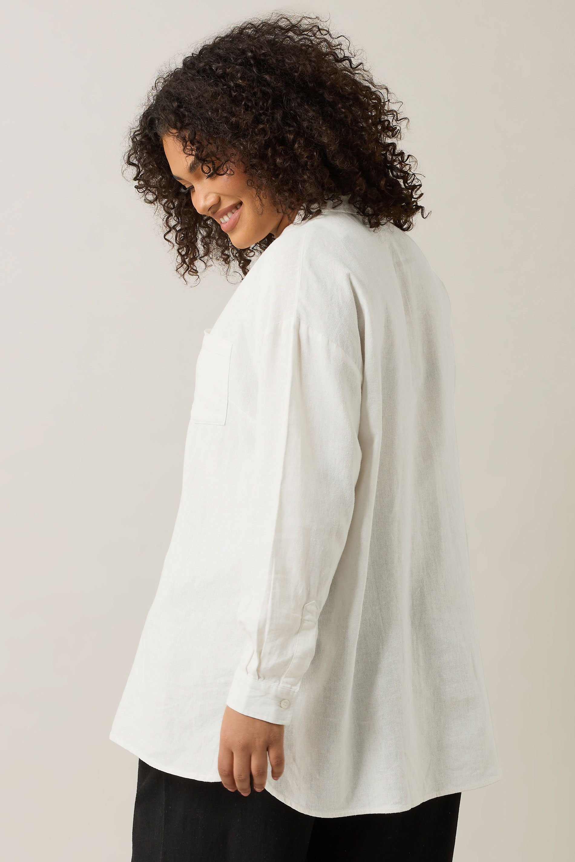 EVANS Plus Size White Long Sleeve Premium Linen Shirt | Evans 4