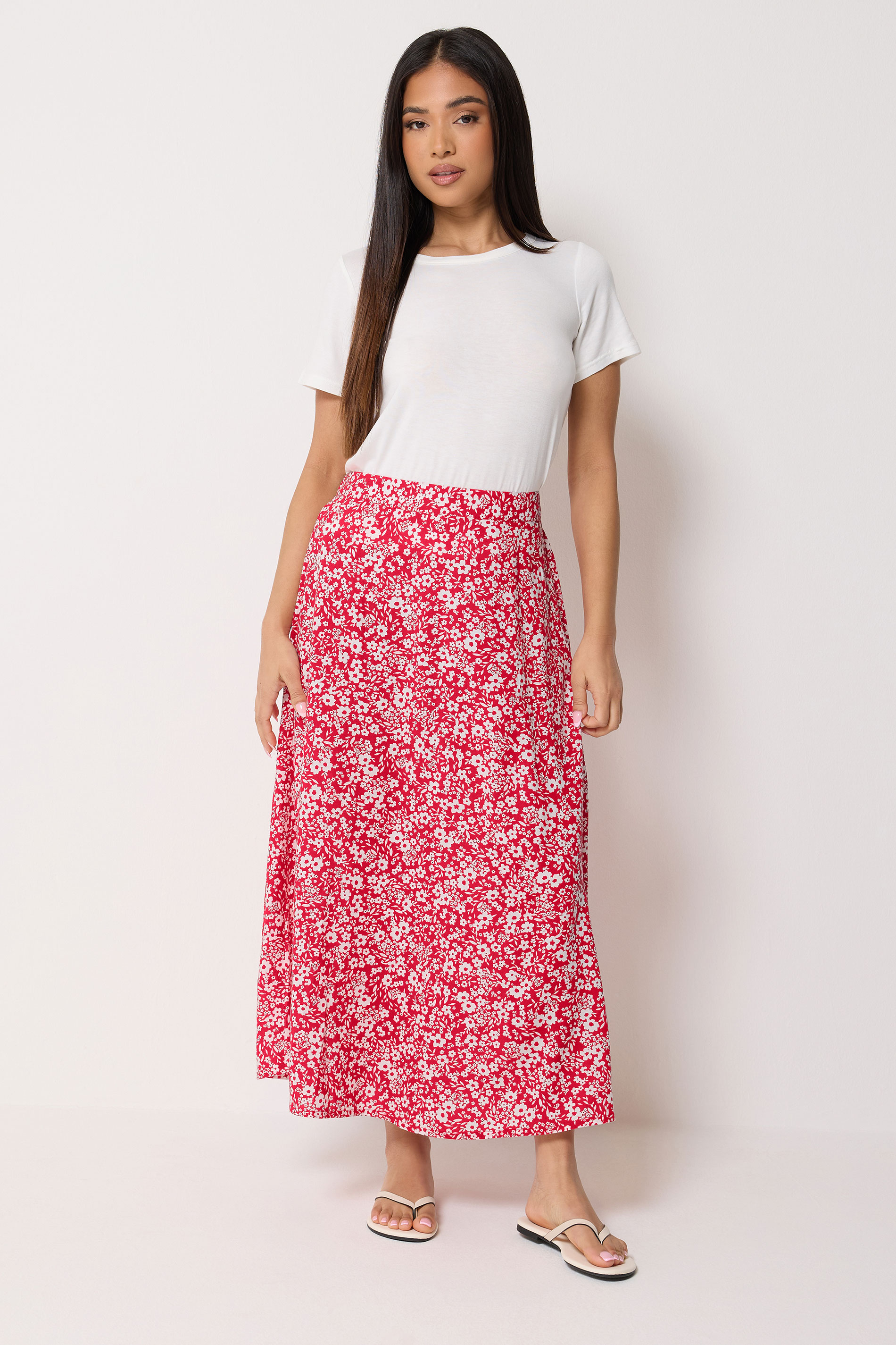 M&Co Petite Red Ditsy Floral Maxi Skirt | M&Co 3