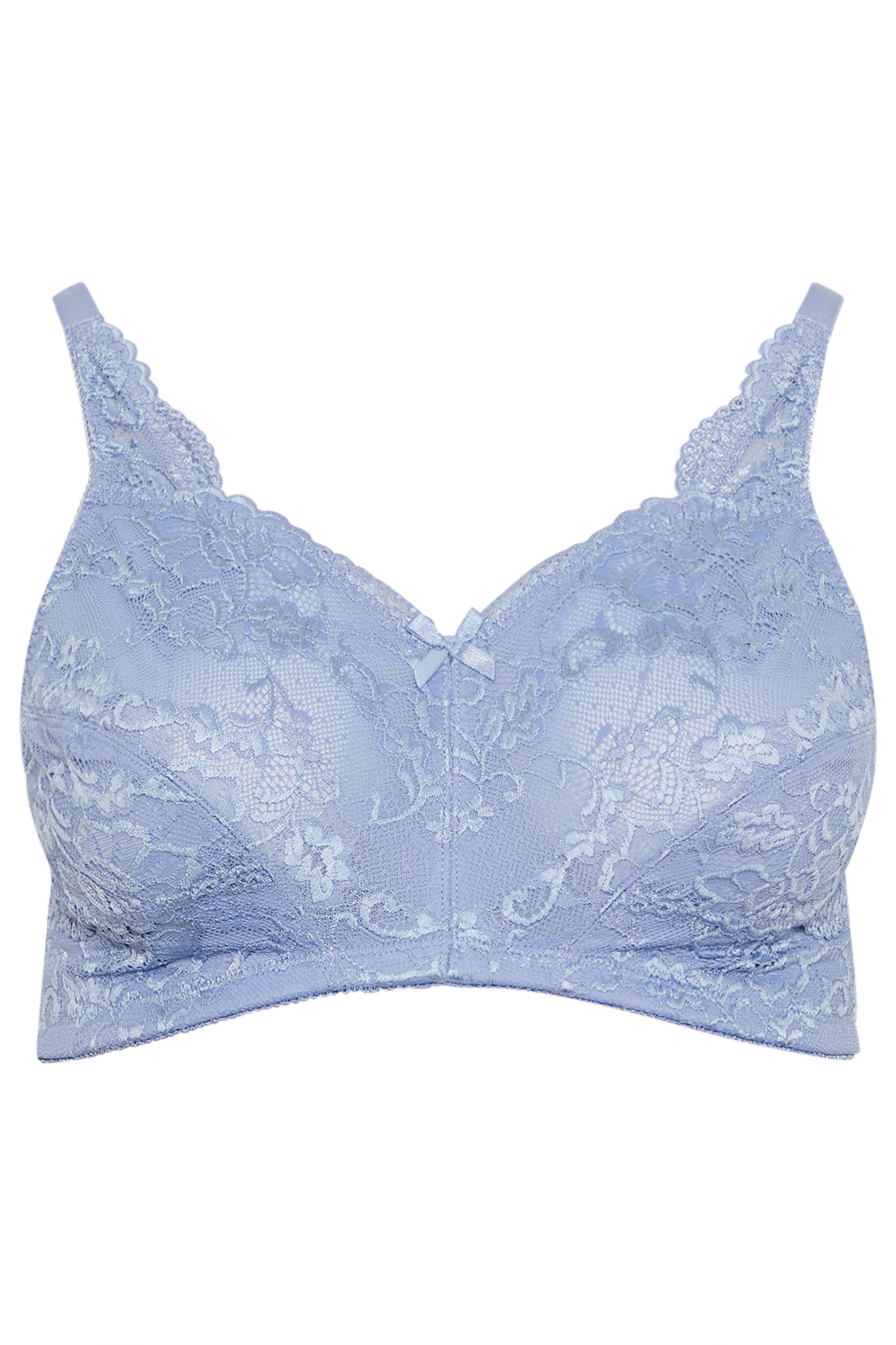 YOURS Plus Size Blue Hi Shine Lace Non-Padded Non-Wired Full Cup Bra | Yours Clothing 5