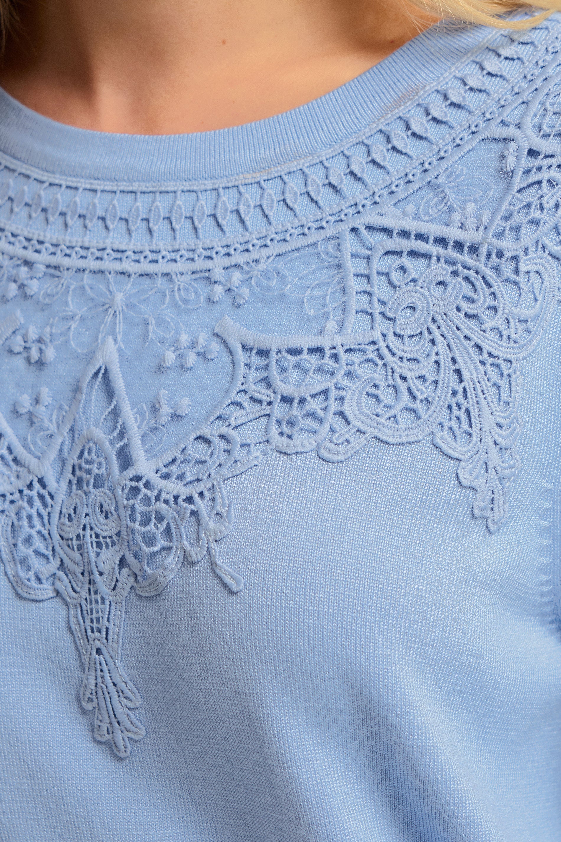 M&Co Petite Light Blue Lace Trim Jumper | M&Co 5