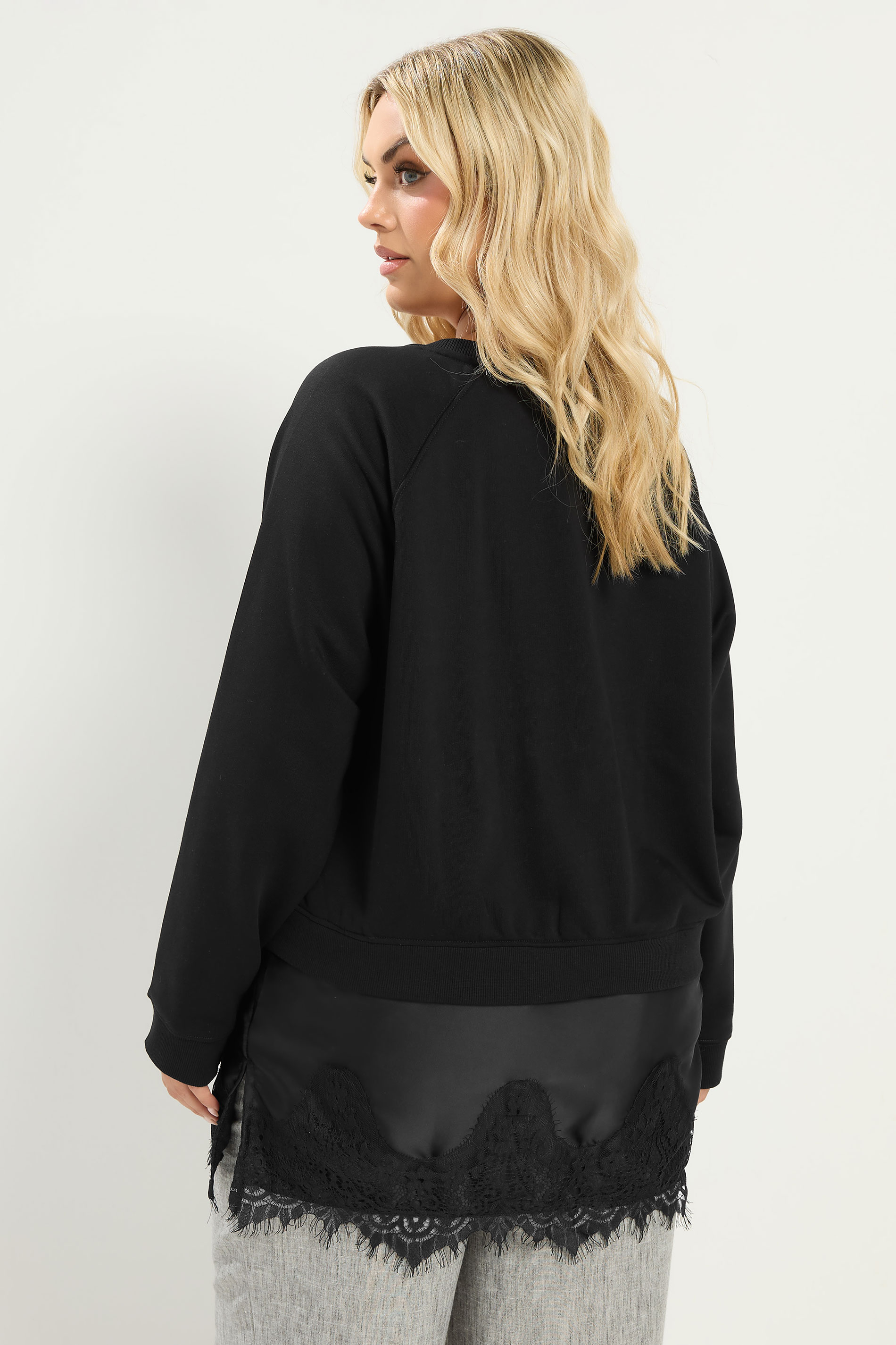 YOURS Plus Size Black Lace 2-In-1 Jumper | Yours Clothing 2