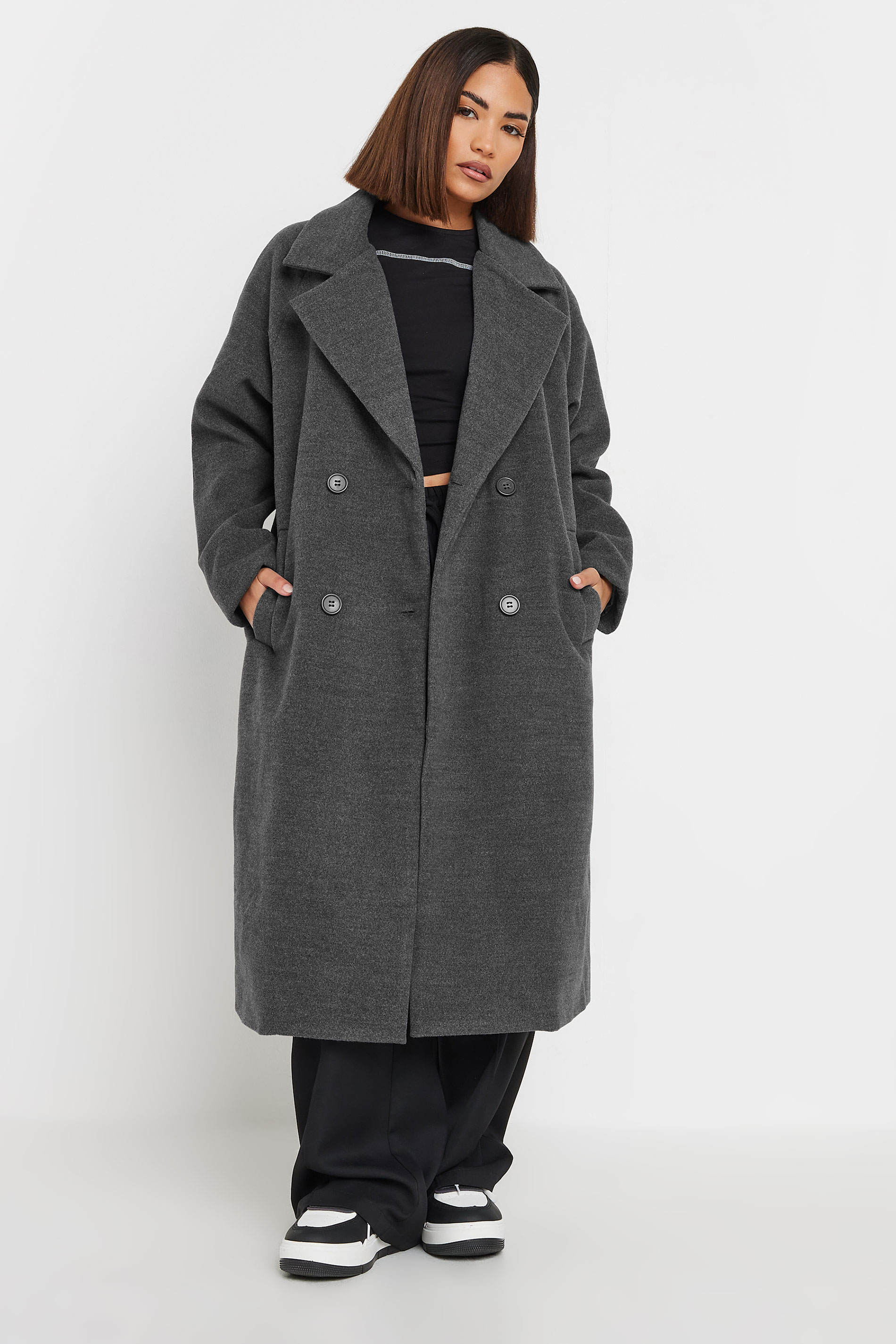 PixieGirl Petite Women's Charcoal Grey Formal Midi Coat | PixieGirl 2
