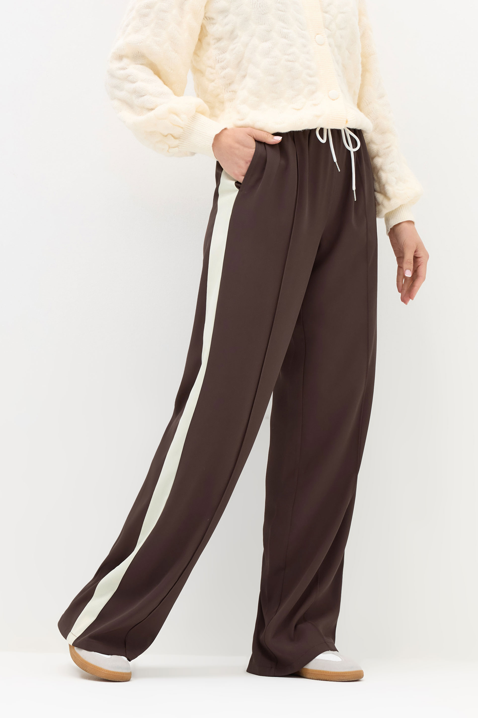 LTS Tall Brown Side Stripe Wide Leg Trousers | Long Tall Sally 1