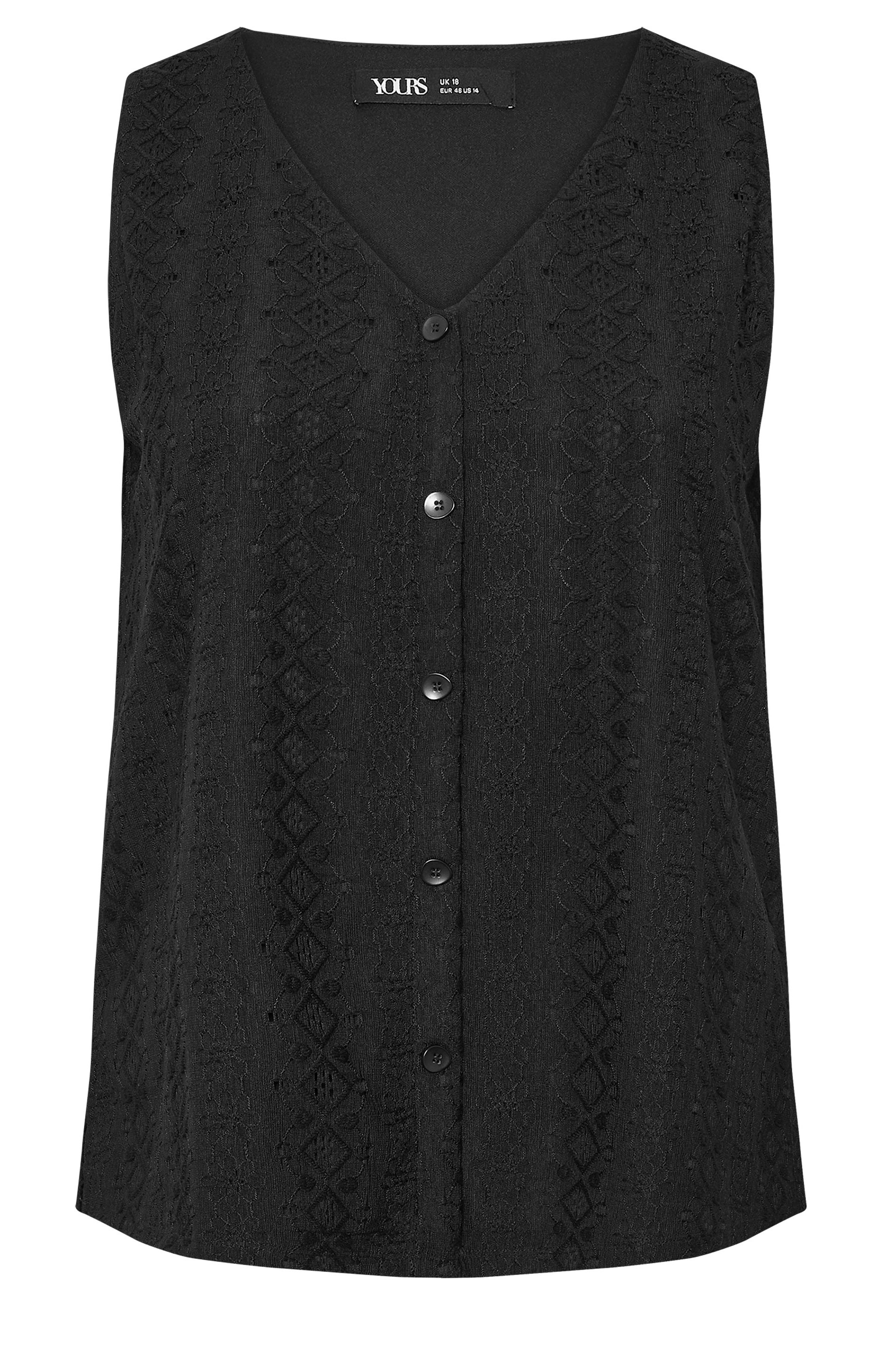 YOURS Plus Size Black Broderie Anglaise Waistcoat | Yours Clothing 5