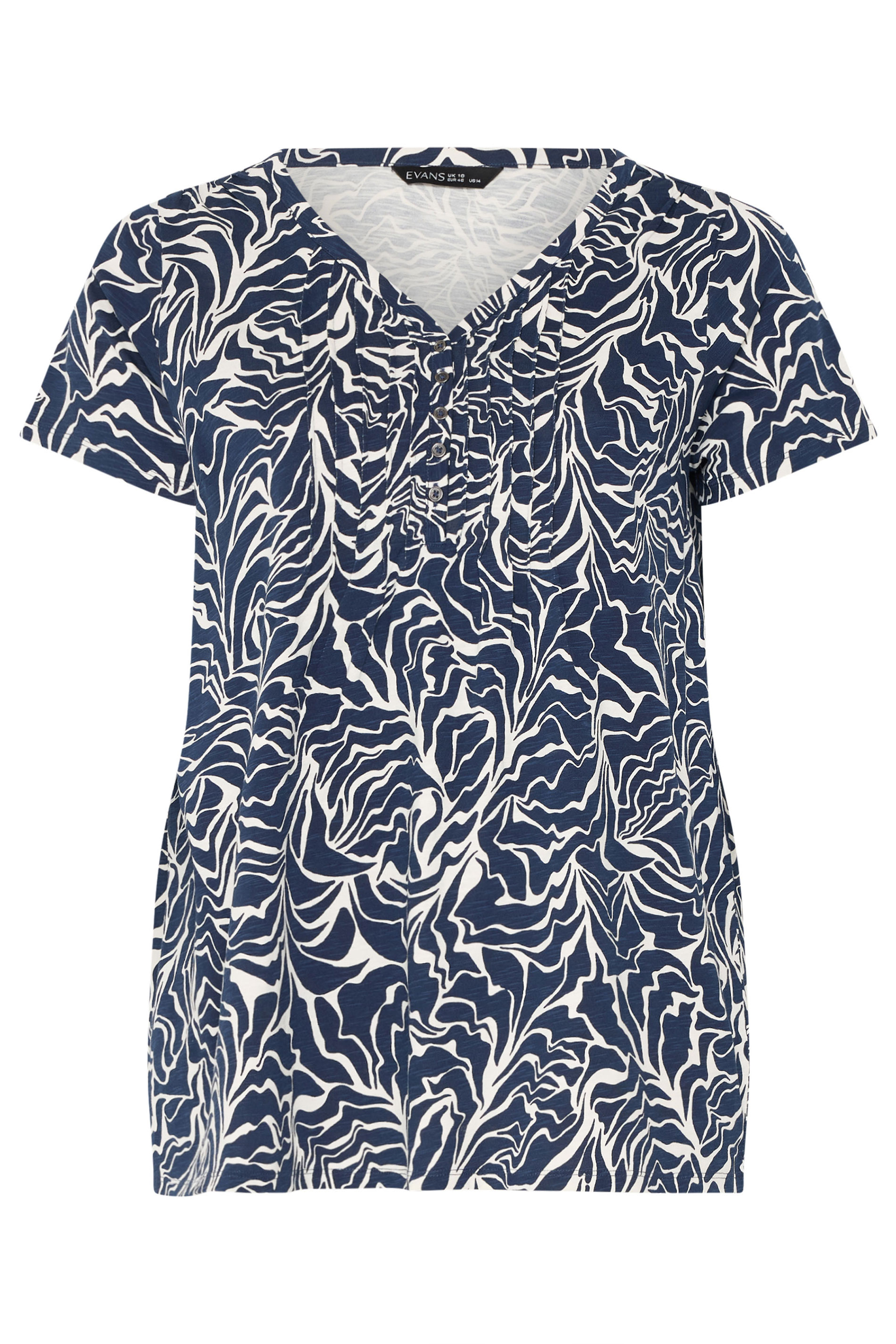 EVANS Plus Size Navy Blue Abstract Print Premium Cotton Henley Top | Evans 5