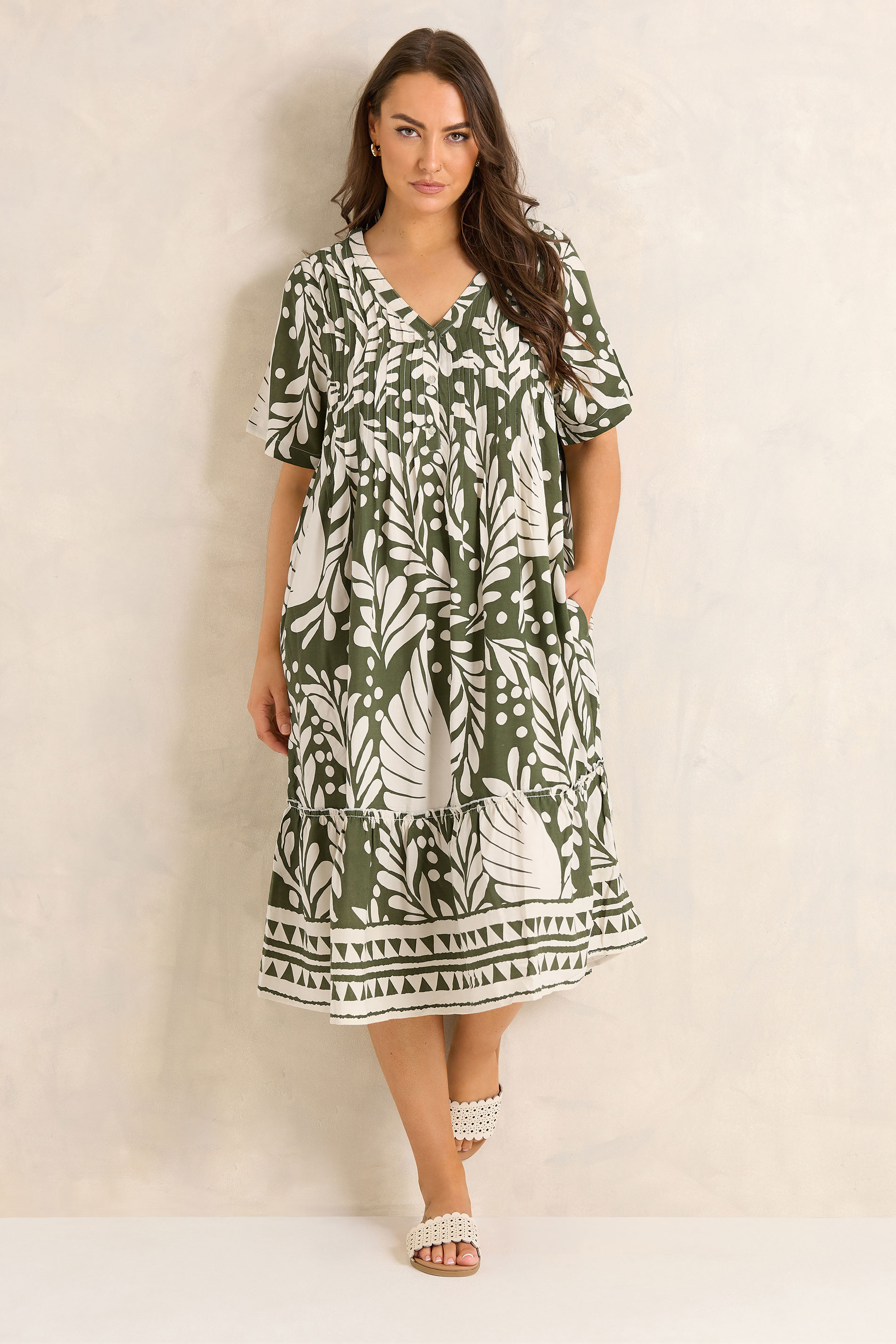 EVANS Plus Size Green Abstract Pintuck Dress | Evans 2