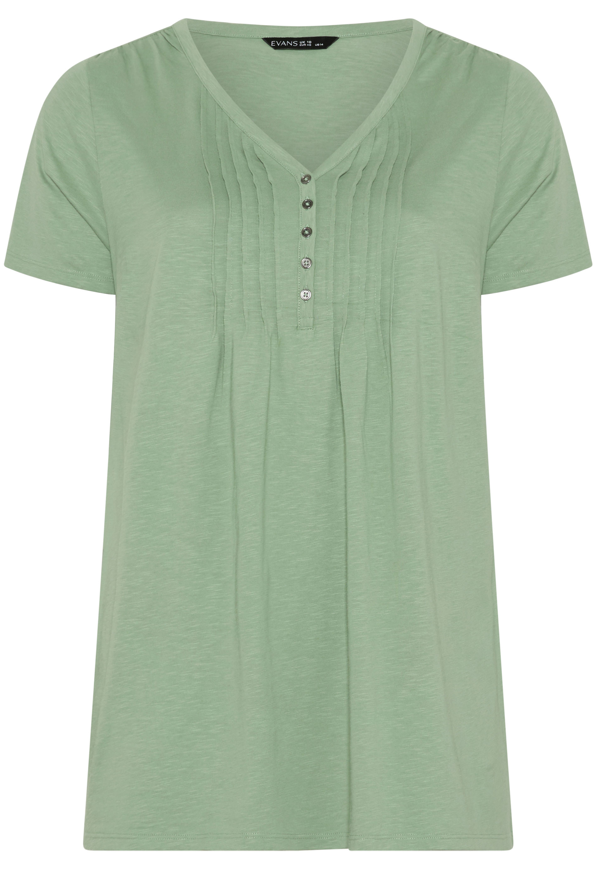 EVANS Plus Size Sage Green Short Sleeve Cotton Henley Top | Evans 5