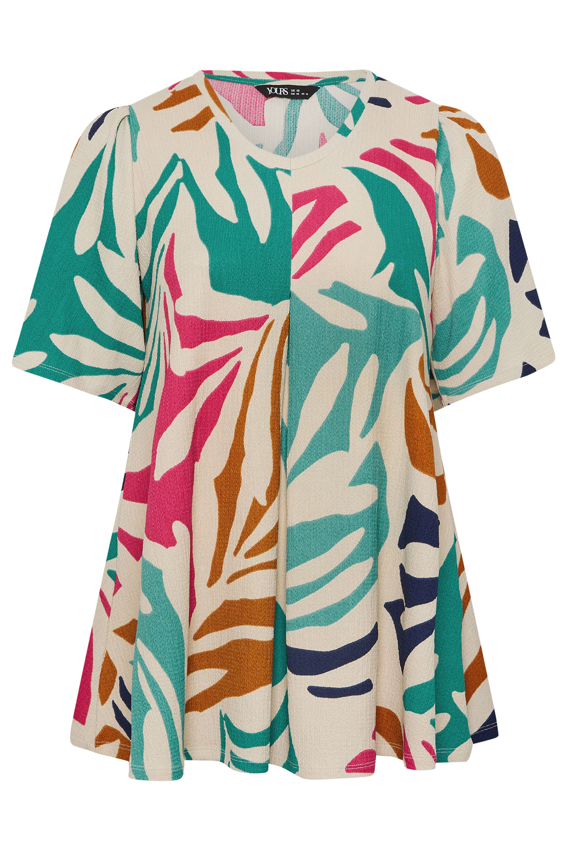 YOURS Plus Size Natural Brown Abstract Textured Pleated Front Top | Yours Clothing 5